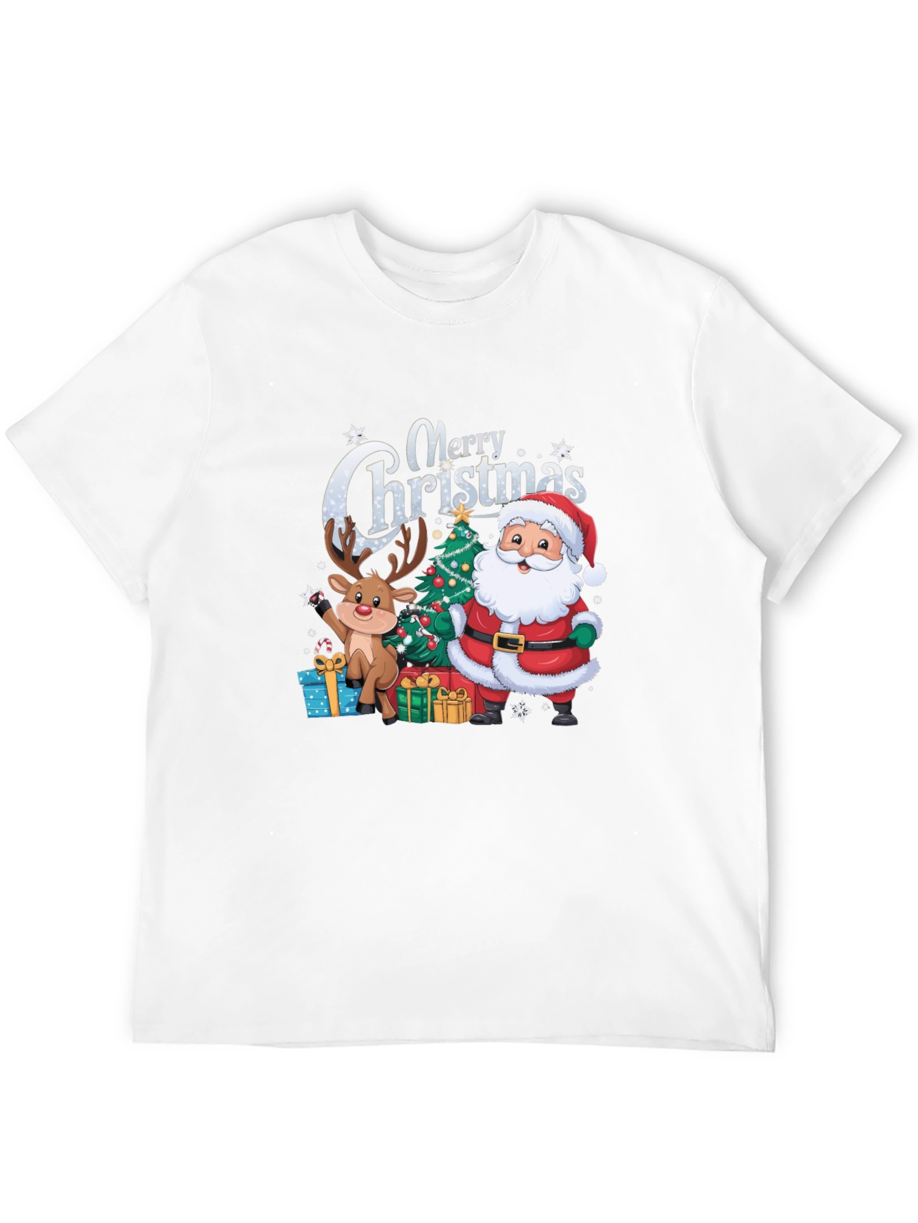 Merry Christmas T-Shirt with Santa and Reindeer