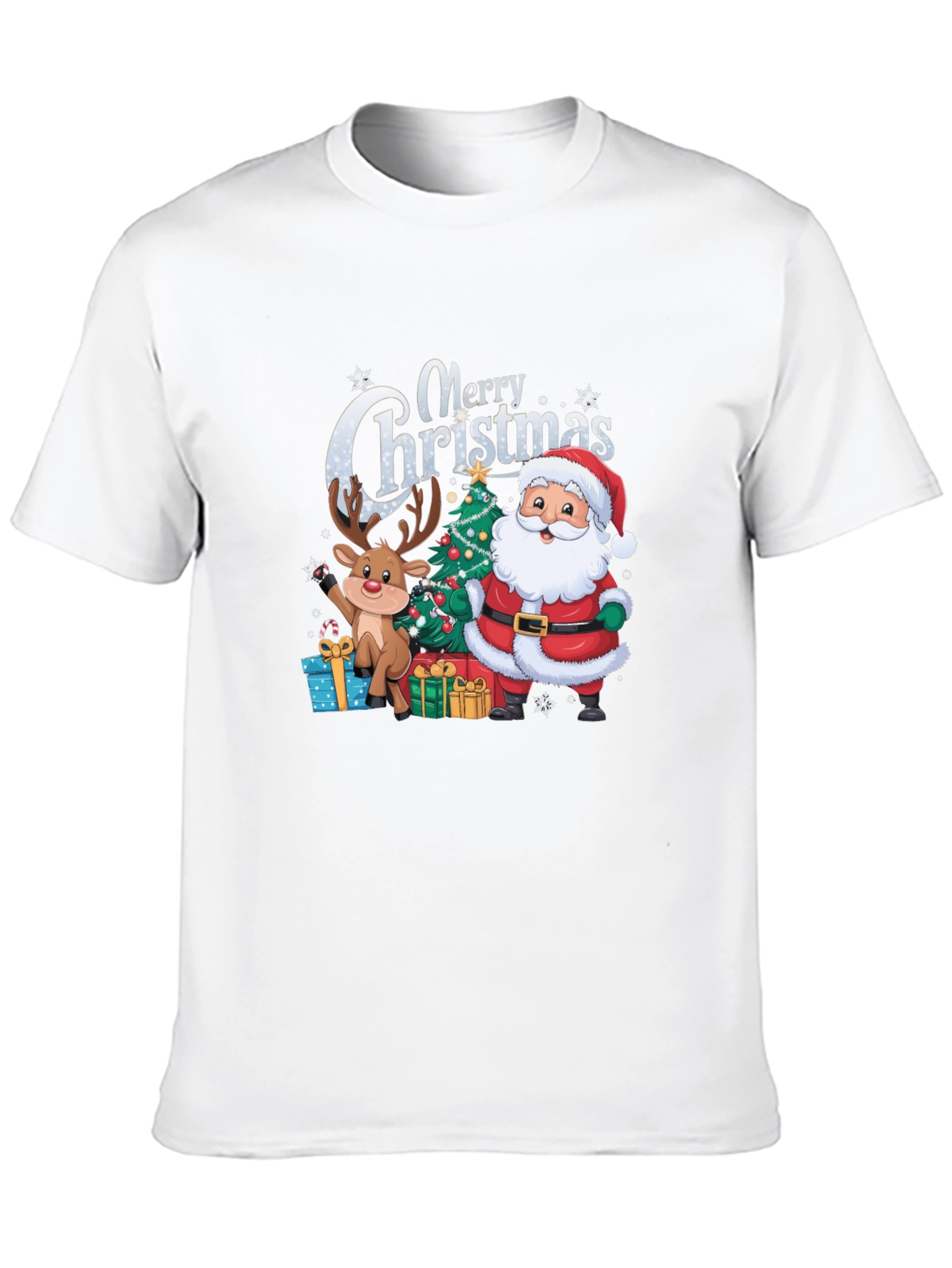 Merry Christmas T-Shirt with Santa and Reindeer