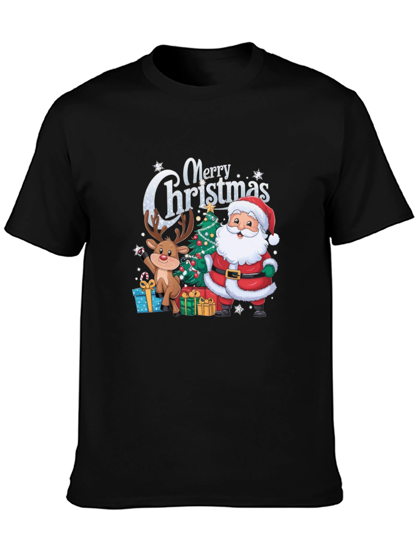 Merry Christmas T-Shirt with Santa and Reindeer