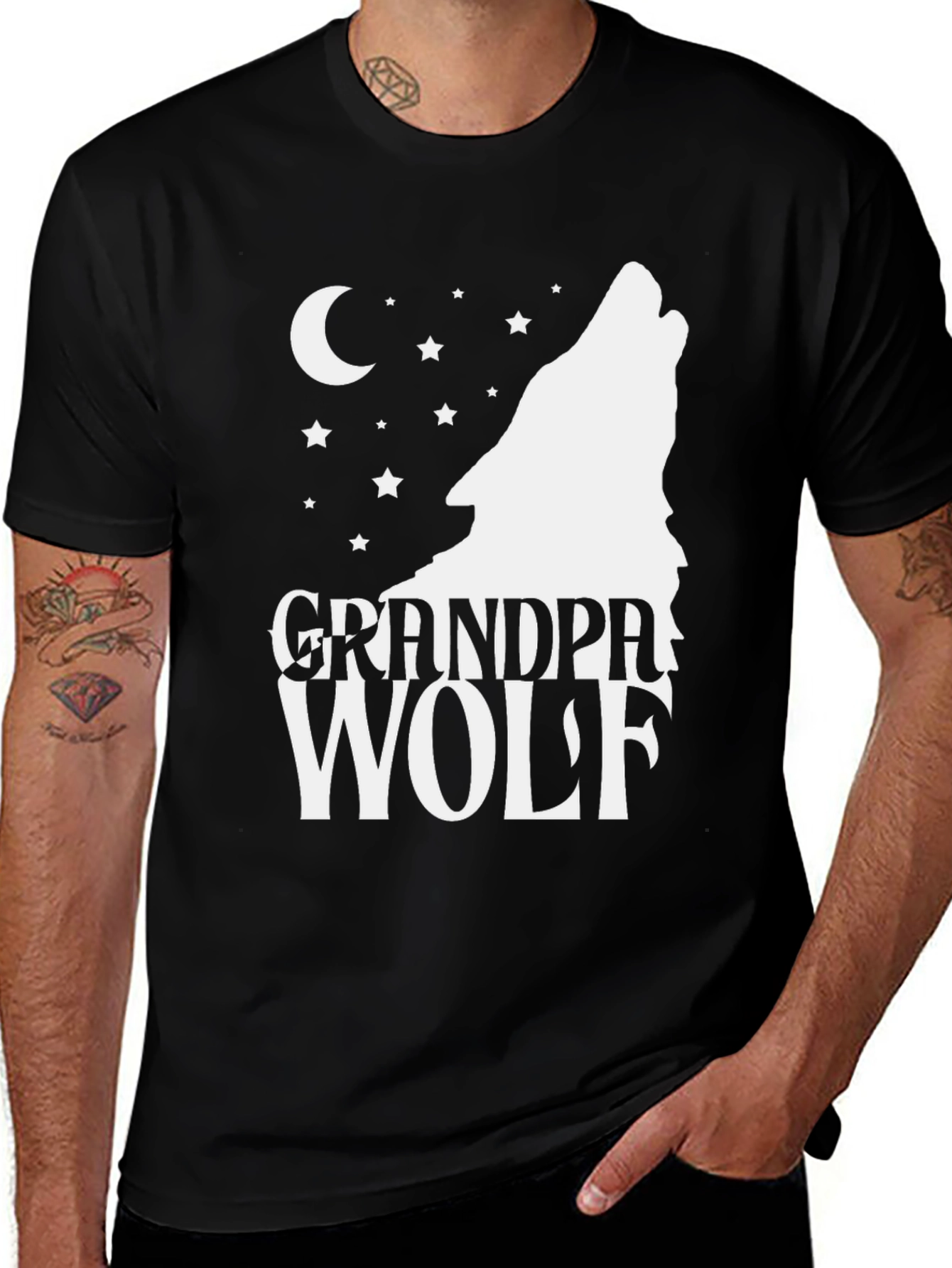 Grandpa Wolf T-Shirt - Howling Moon Design