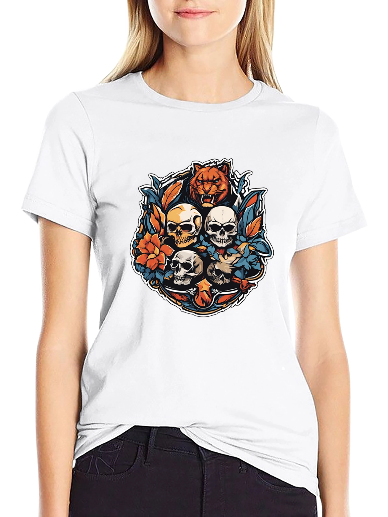 Tiger & Skulls Graphic Black T-Shirt