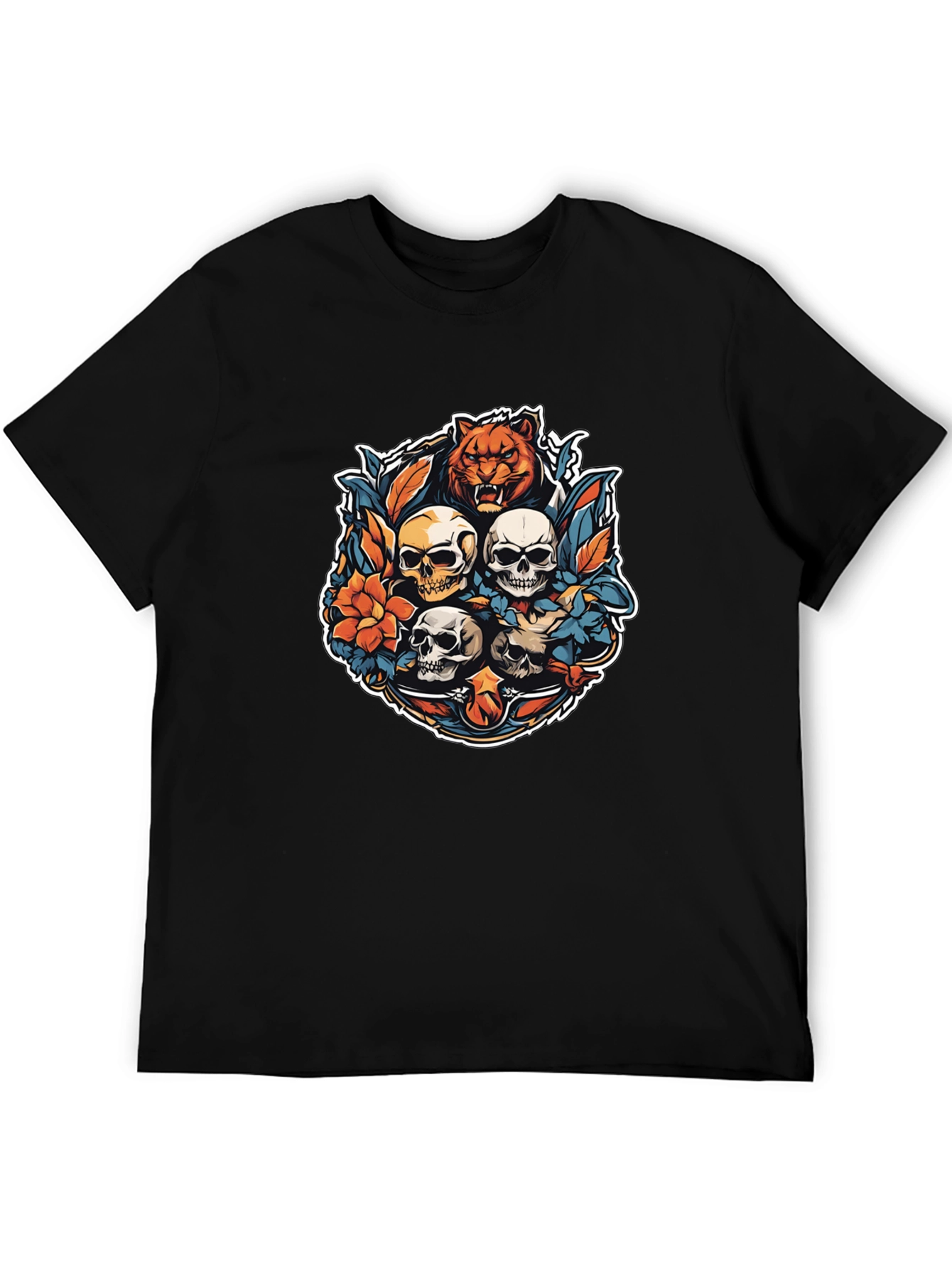 Tiger & Skulls Graphic Black T-Shirt