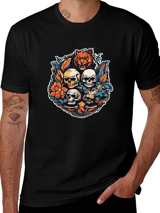 Tiger & Skulls Graphic Black T-Shirt