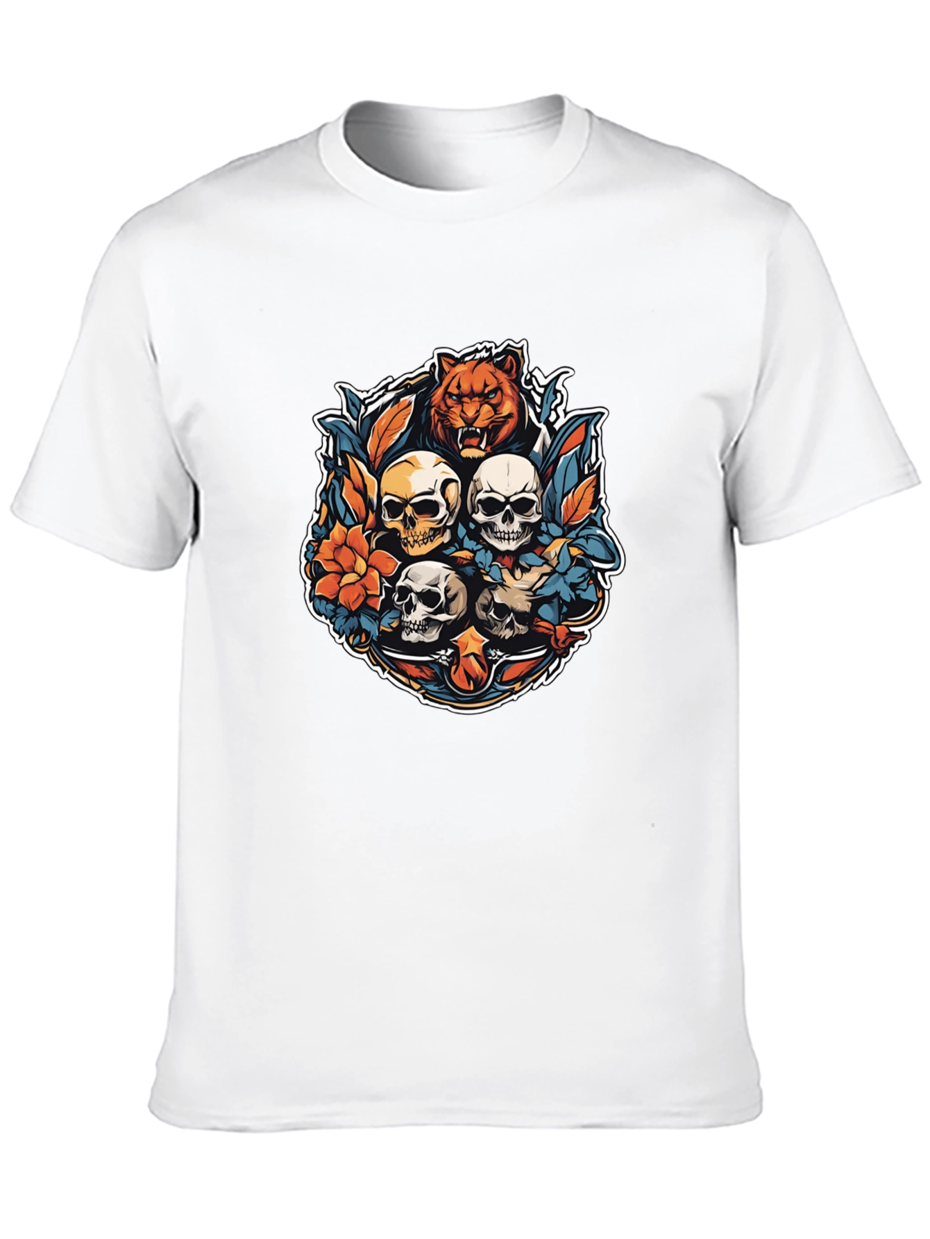 Tiger & Skulls Graphic Black T-Shirt