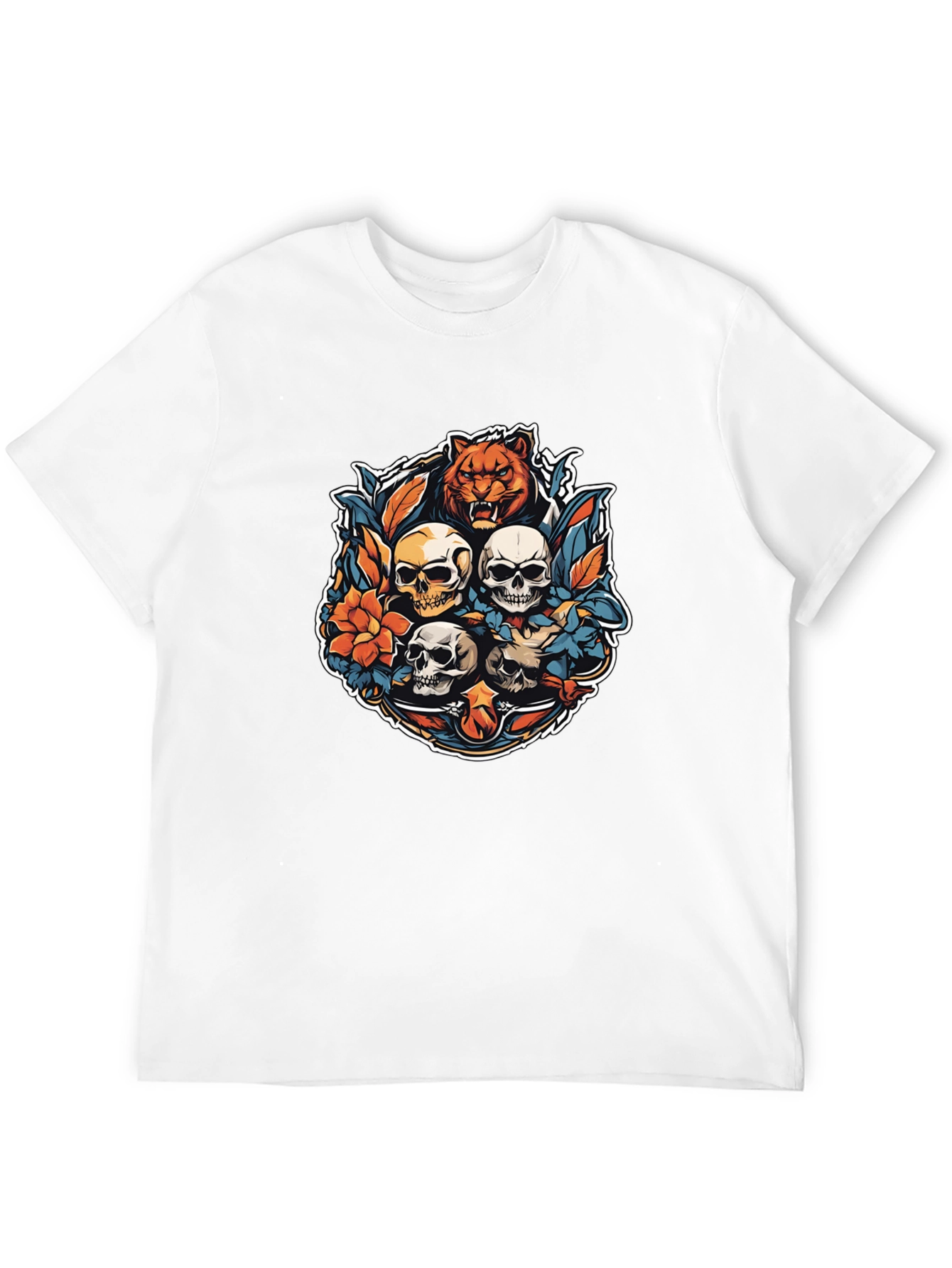 Tiger & Skulls Graphic Black T-Shirt