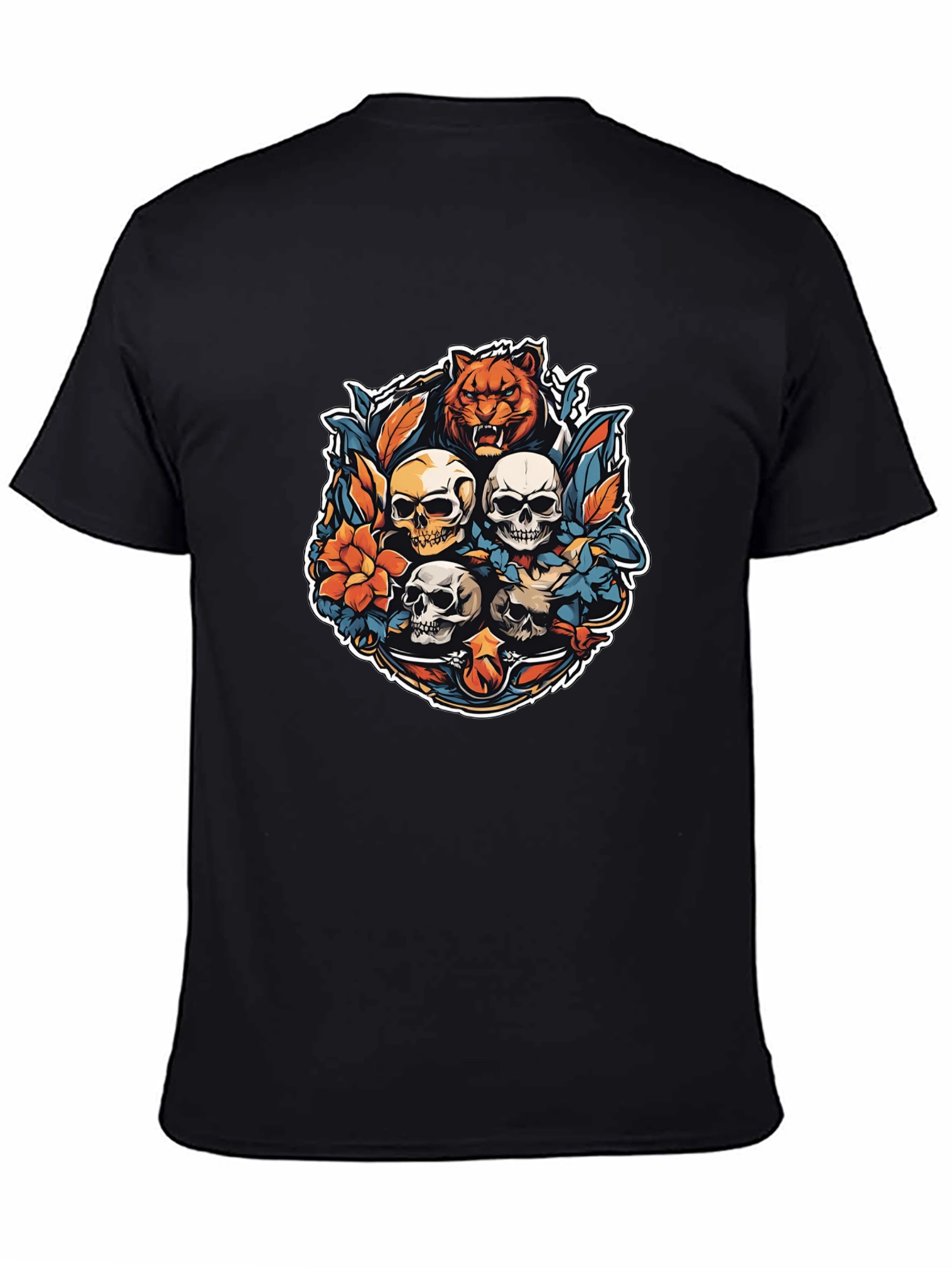 Tiger & Skulls Graphic Black T-Shirt
