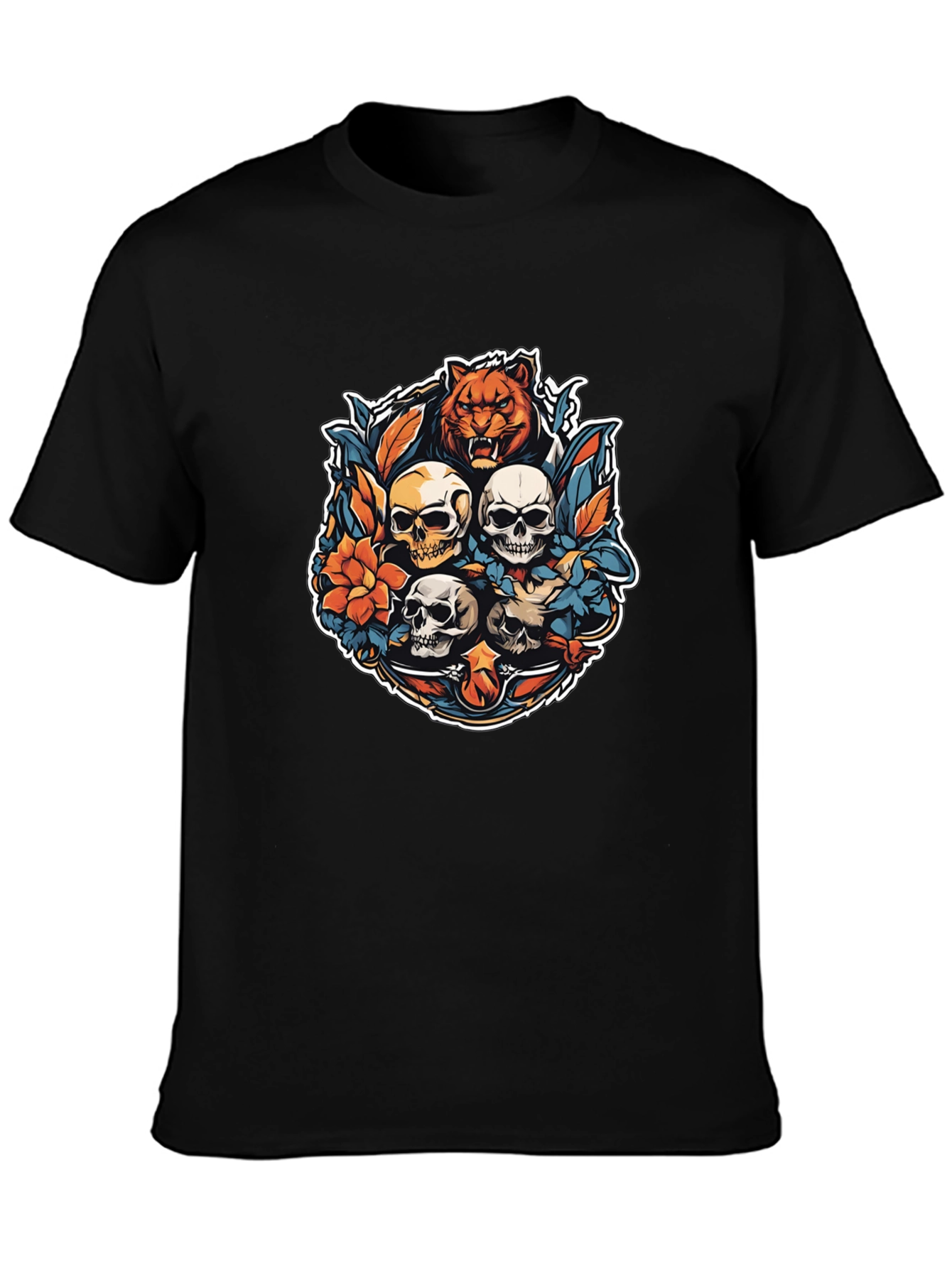Tiger & Skulls Graphic Black T-Shirt