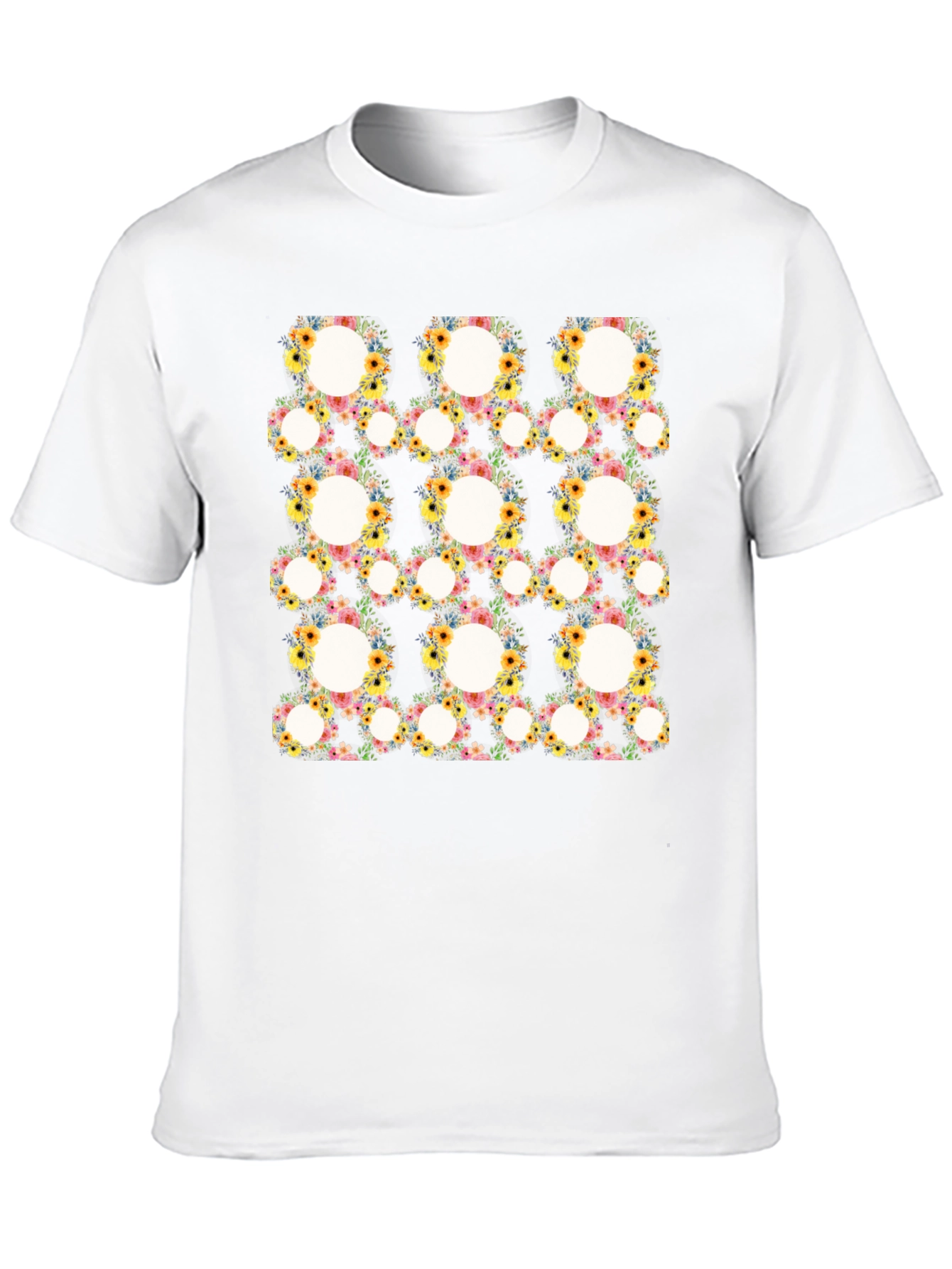 Floral Circle Patterned Black T-Shirt