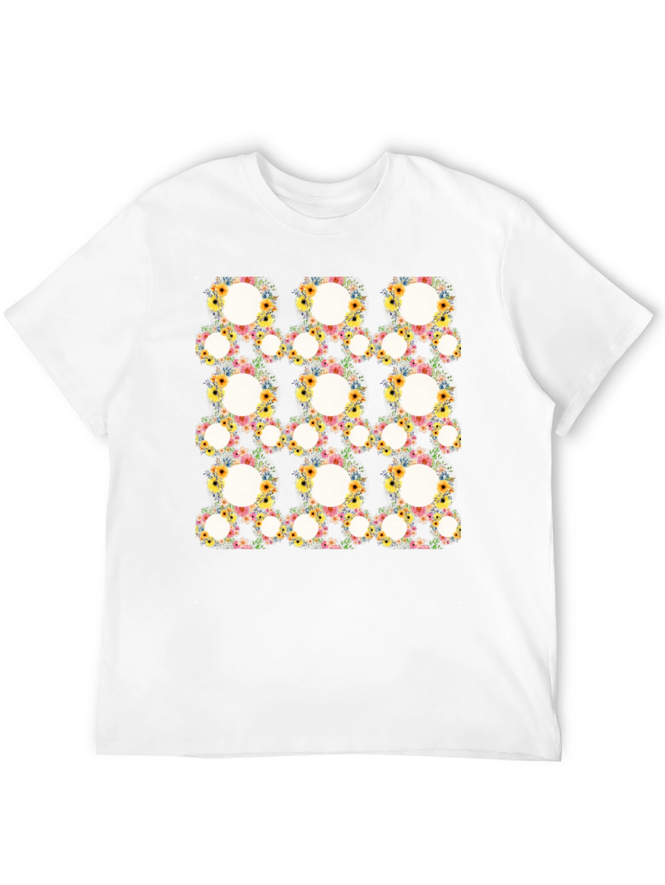 Floral Circle Patterned Black T-Shirt