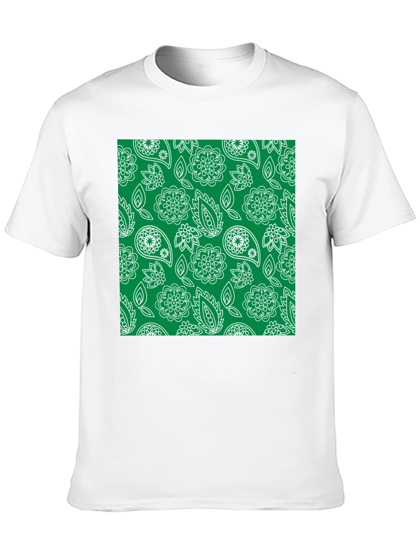 Trendy Black Tee with Green Floral Paisley Print