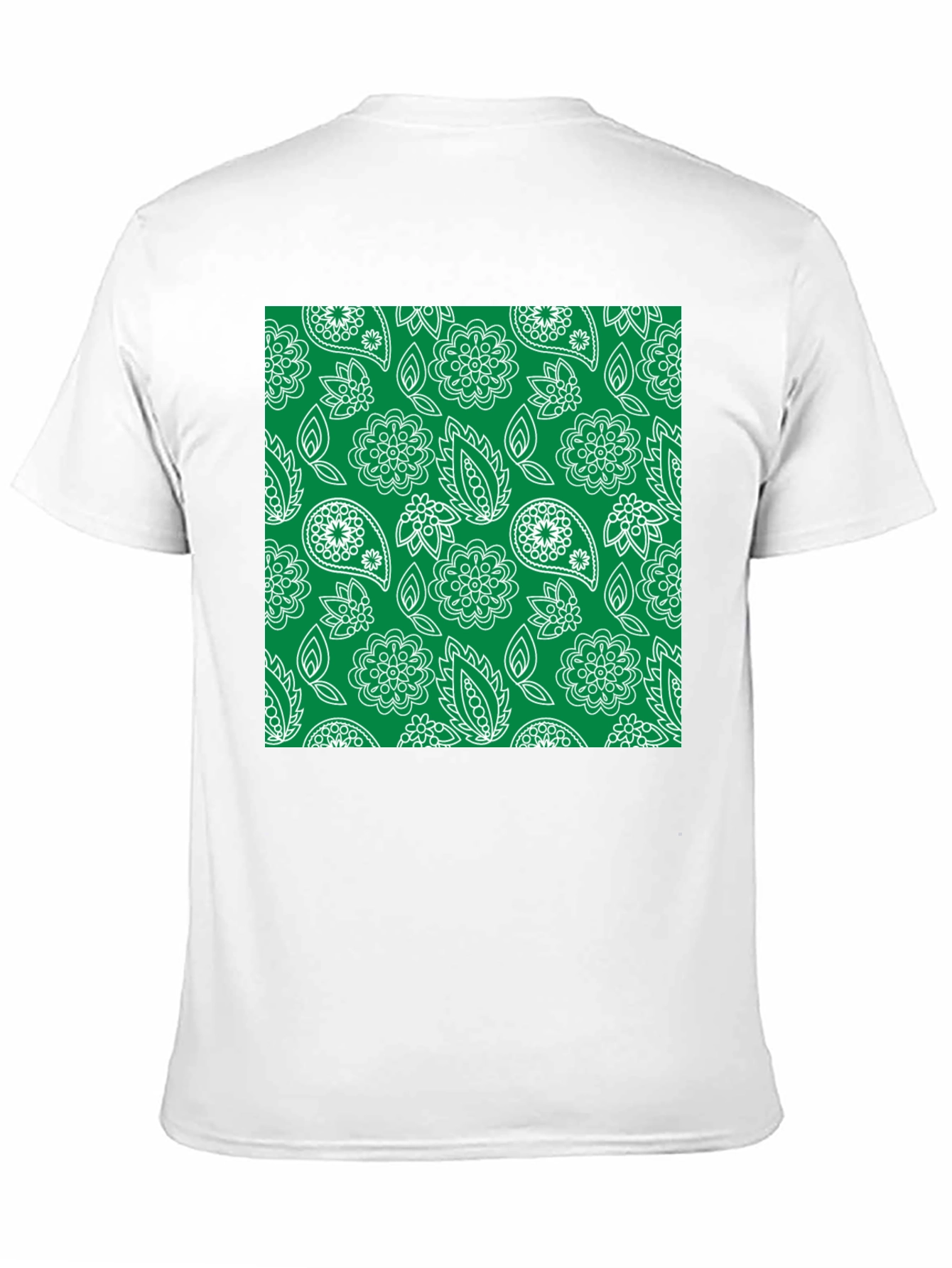 Trendy Black Tee with Green Floral Paisley Print
