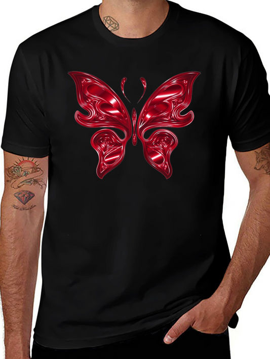 Red Butterfly Graphic Black T-Shirt