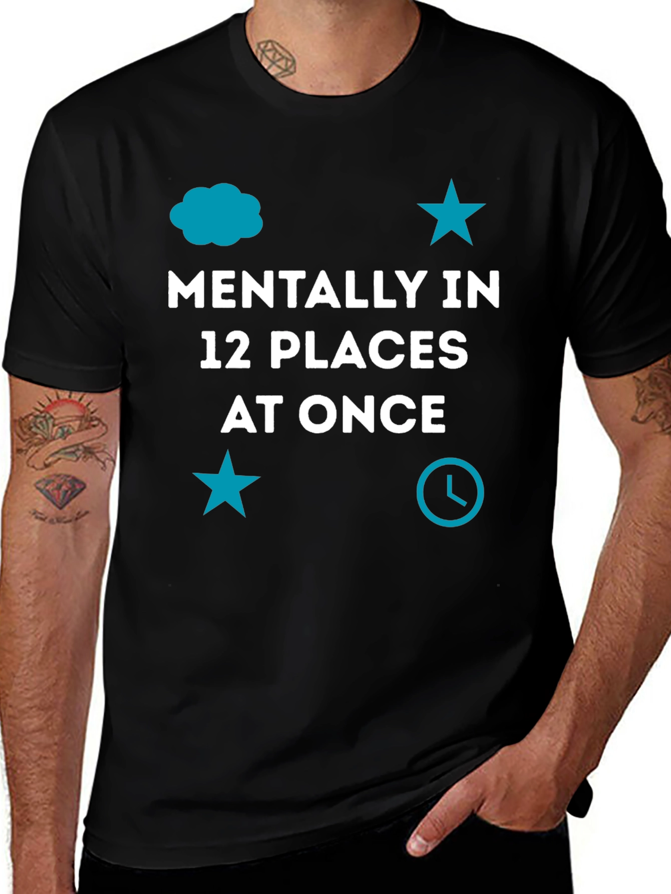 Mentally In 12 Places At Once Black T-Shirt