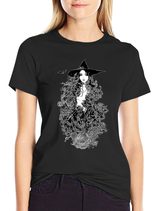 Witch Graphic Tee - Black Cotton T-Shirt