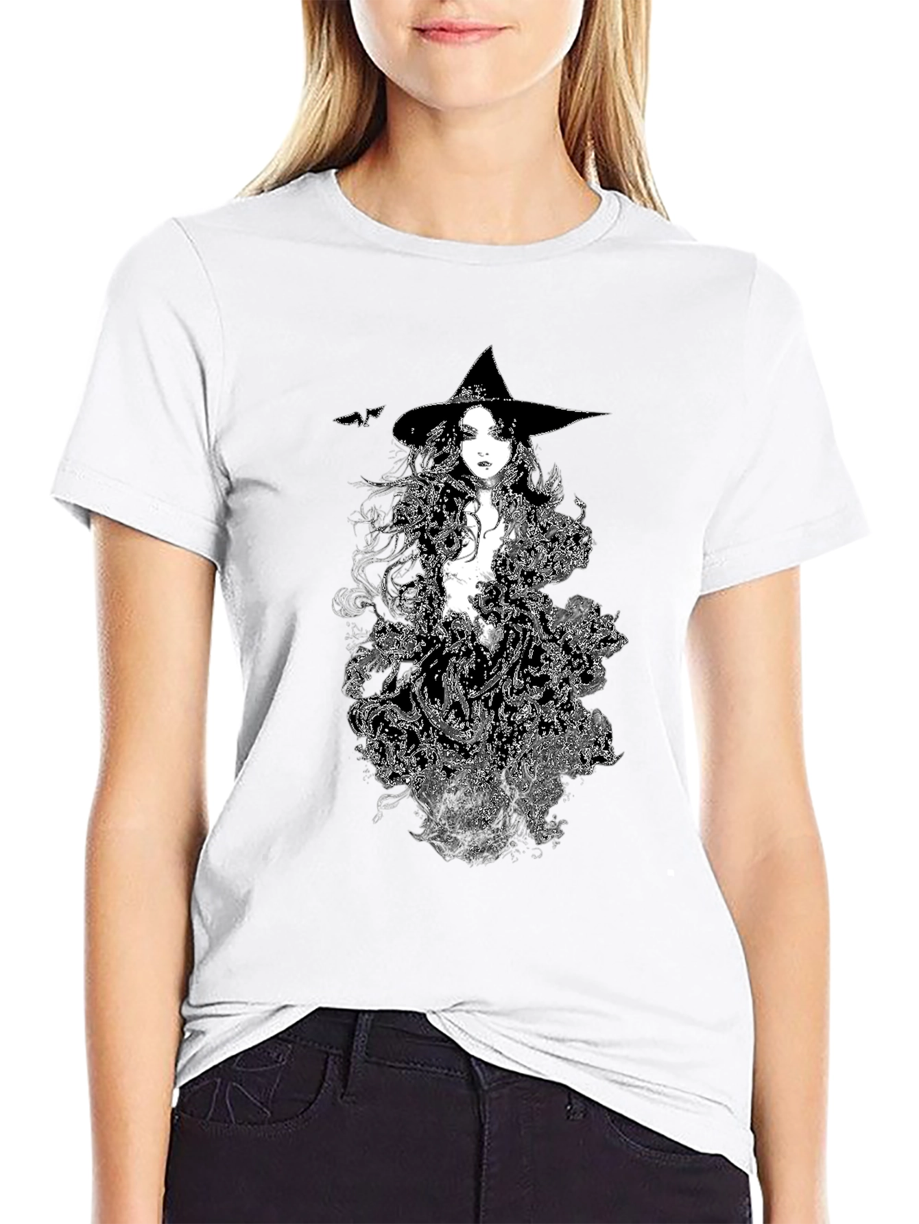 Witch Graphic Tee - Black Cotton T-Shirt