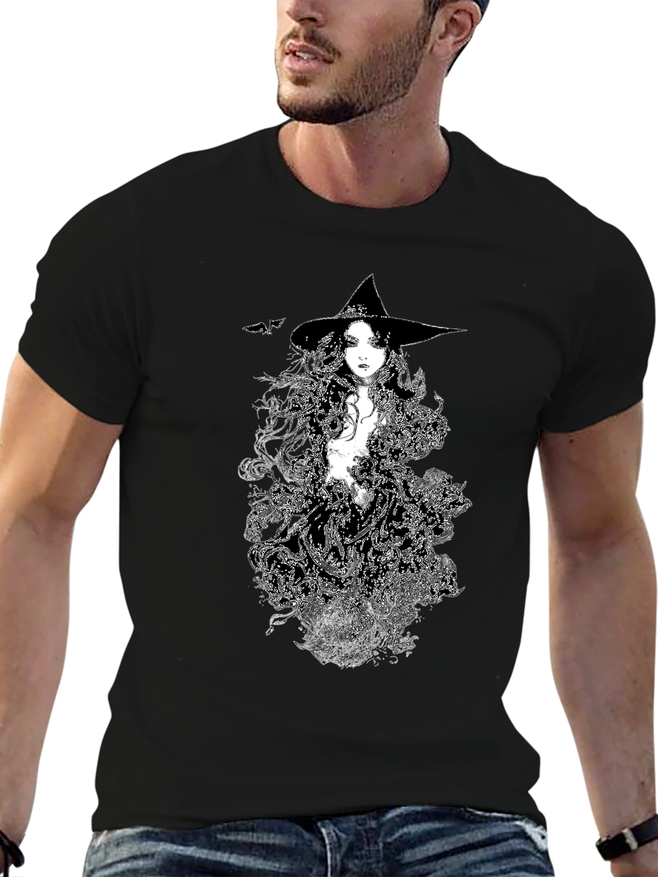 Witch Graphic Tee - Black Cotton T-Shirt