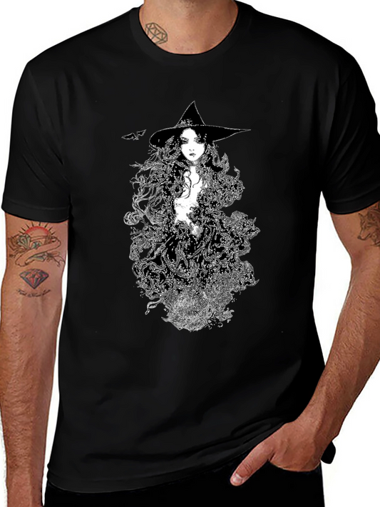 Witch Graphic Tee - Black Cotton T-Shirt