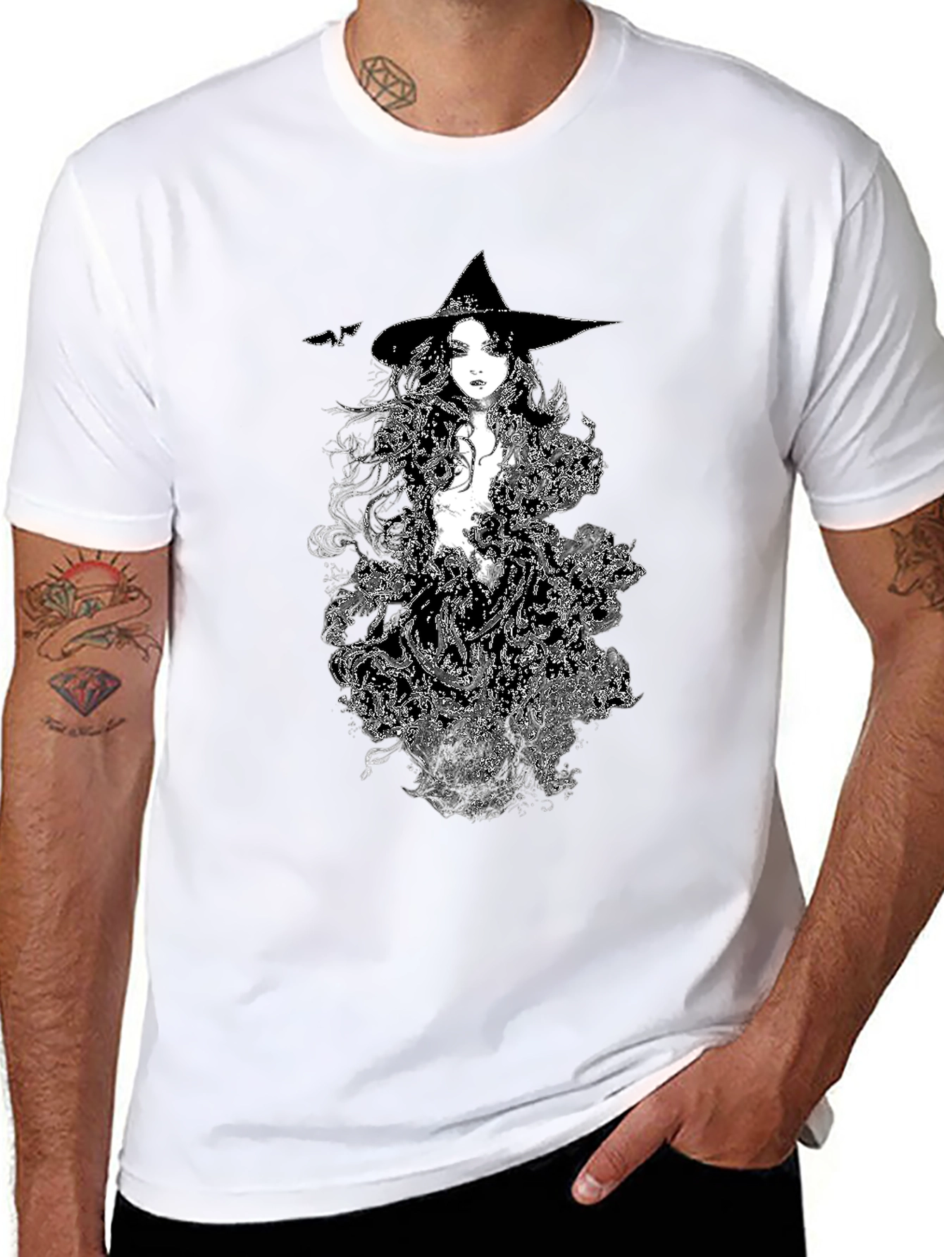 Witch Graphic Tee - Black Cotton T-Shirt