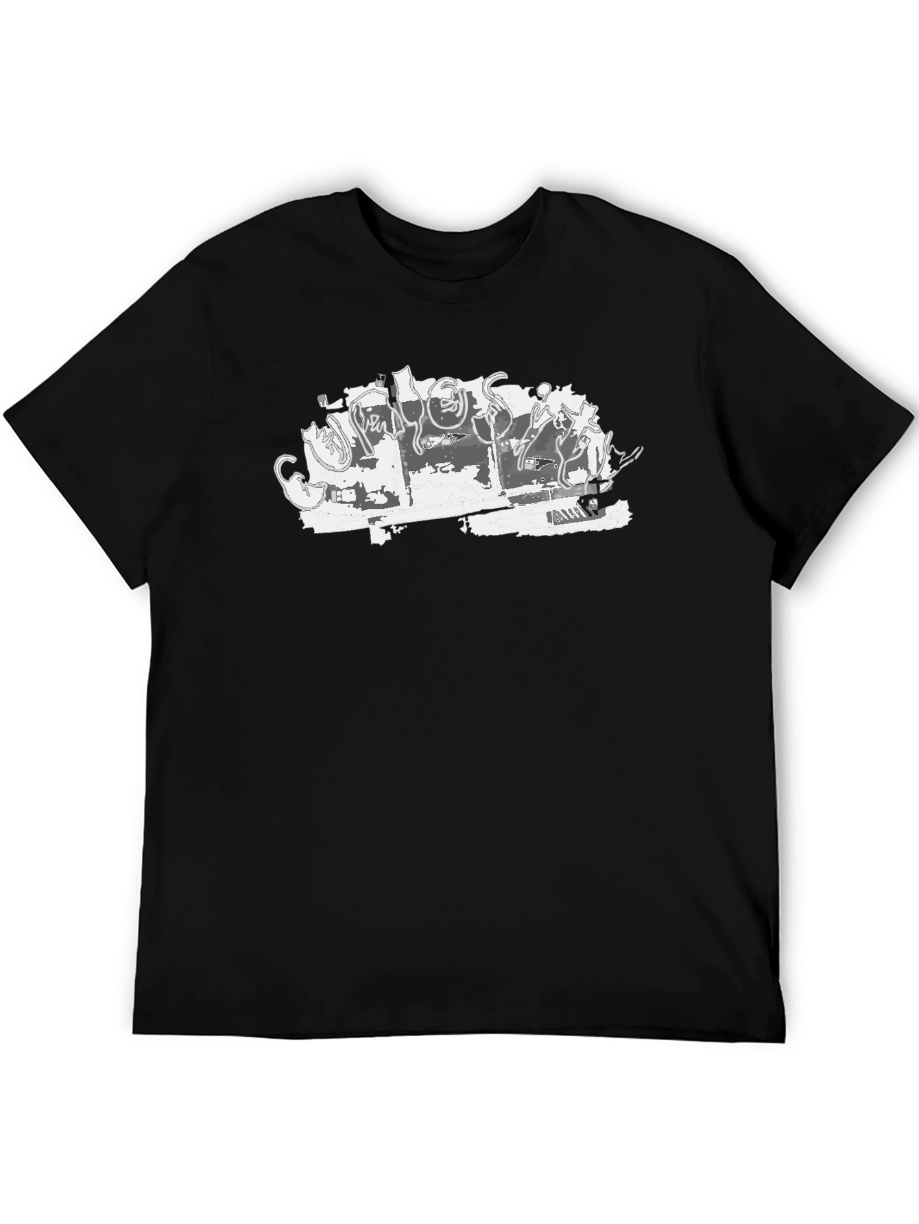 Abstract Cat Sketch Black Tee