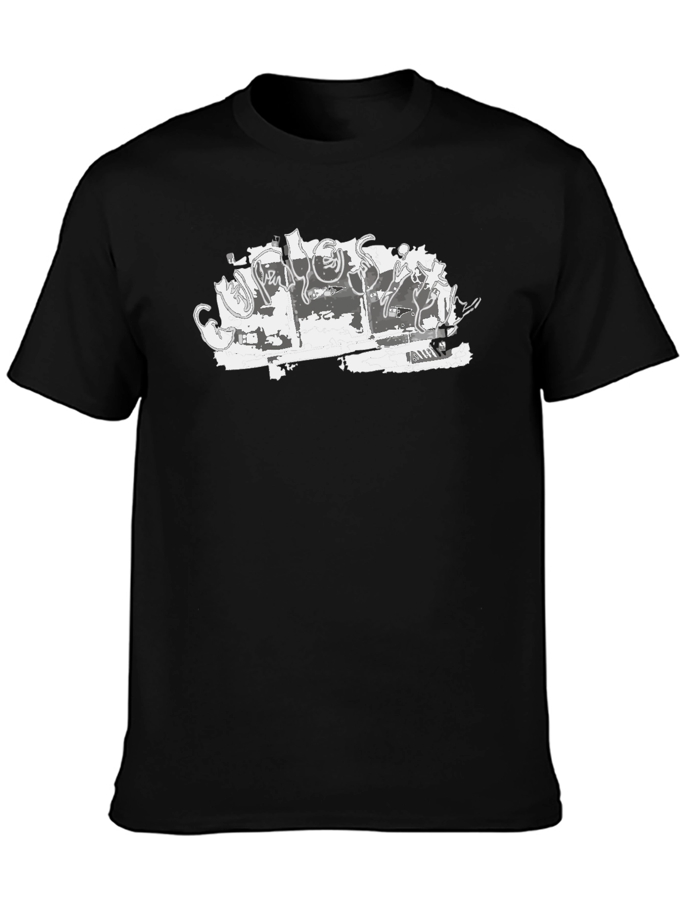 Abstract Cat Sketch Black Tee
