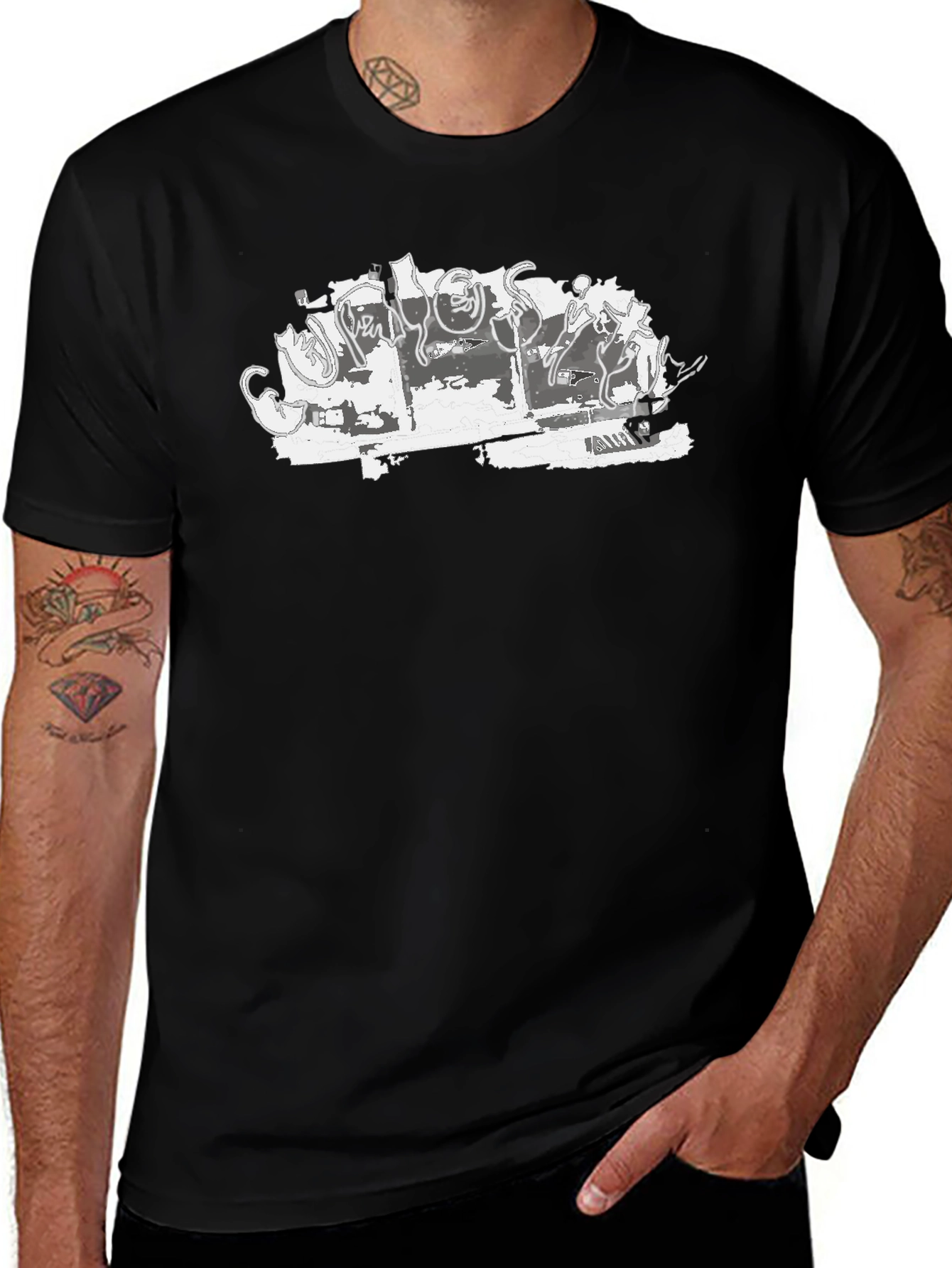 Abstract Cat Sketch Black Tee