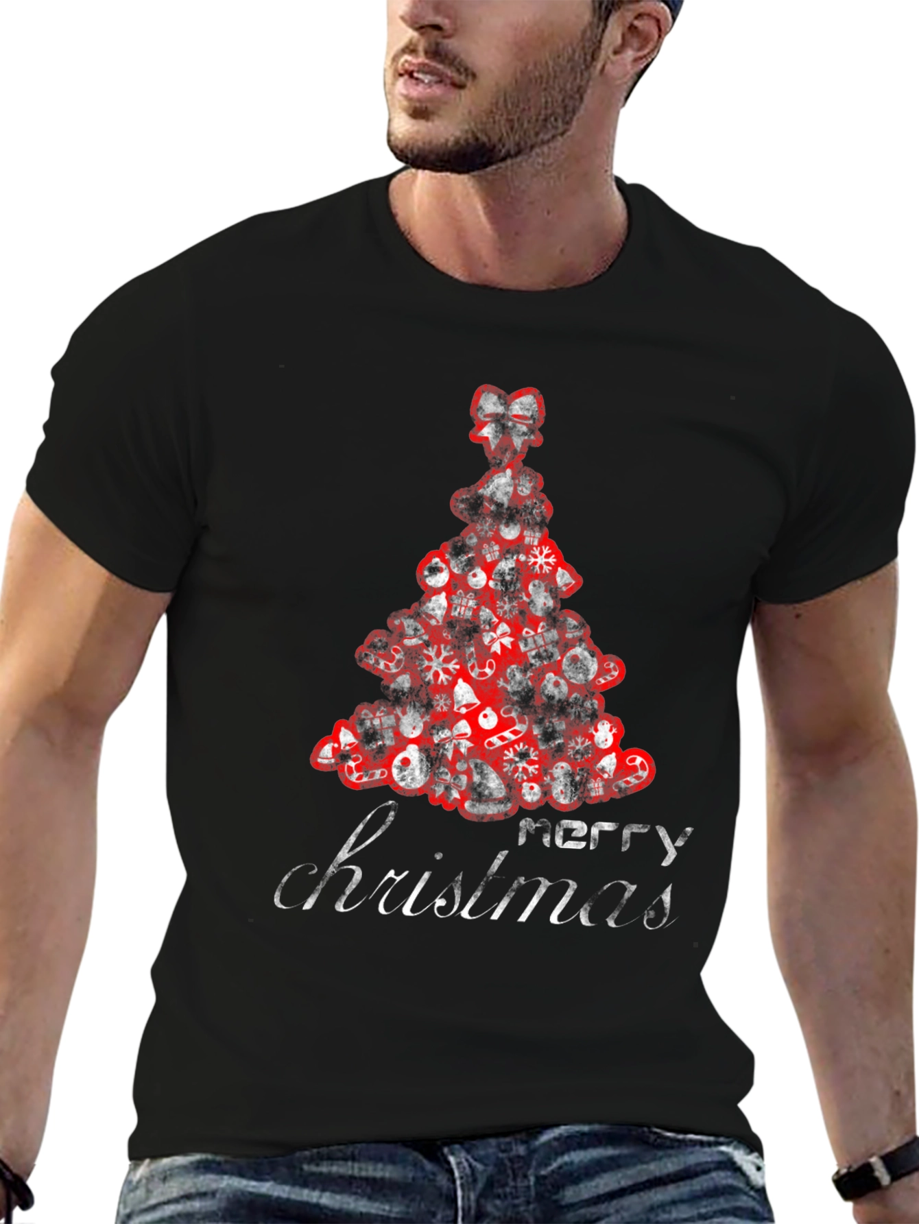 Festive Merry Christmas Tree Graphic Tee