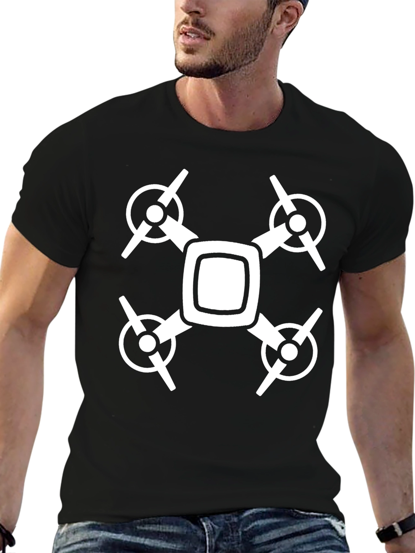 Drone Graphic T-Shirt - Black Crew Neck Tee