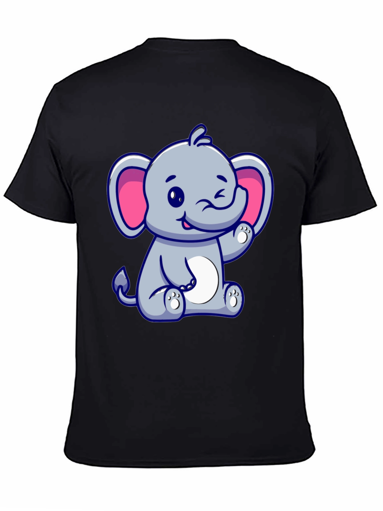 Cute Cartoon Elephant Graphic Tee - Black Cotton Shirt