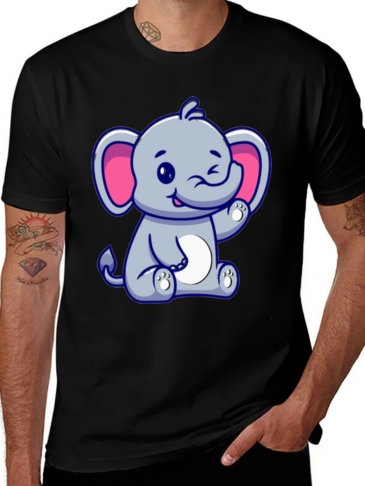 Cute Cartoon Elephant Graphic Tee - Black Cotton Shirt