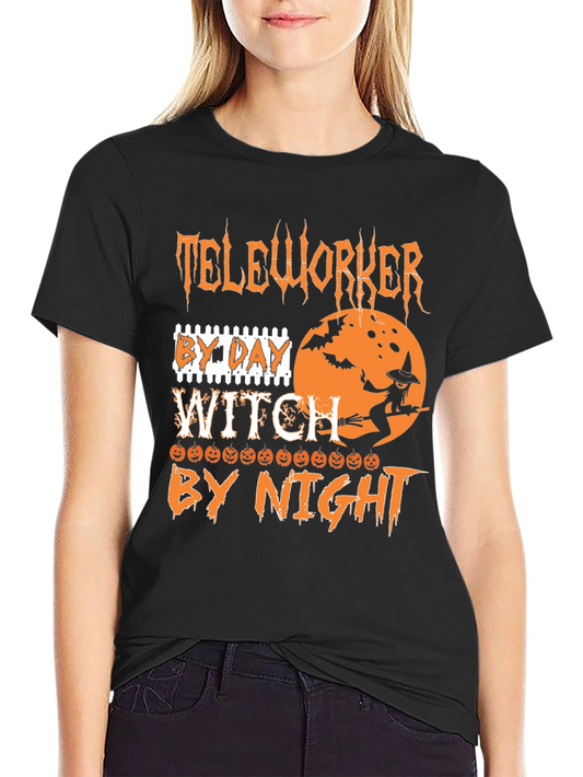 Teleworker Witch Funny Halloween T-Shirt