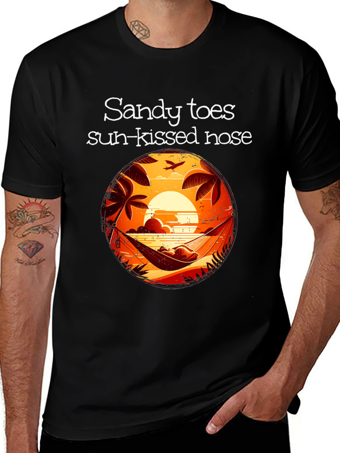 Sandy Toes Sun Kissed Nose Black Graphic T-Shirt