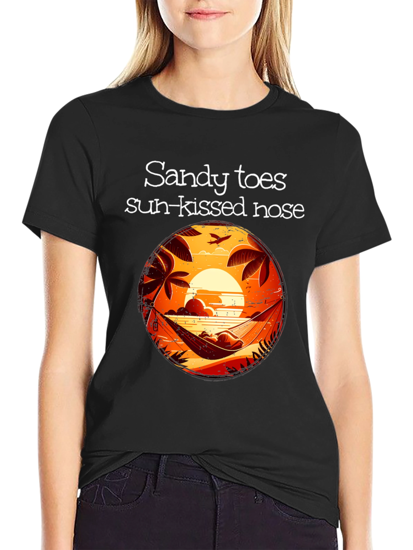 Sandy Toes Sun Kissed Nose Black Graphic T-Shirt
