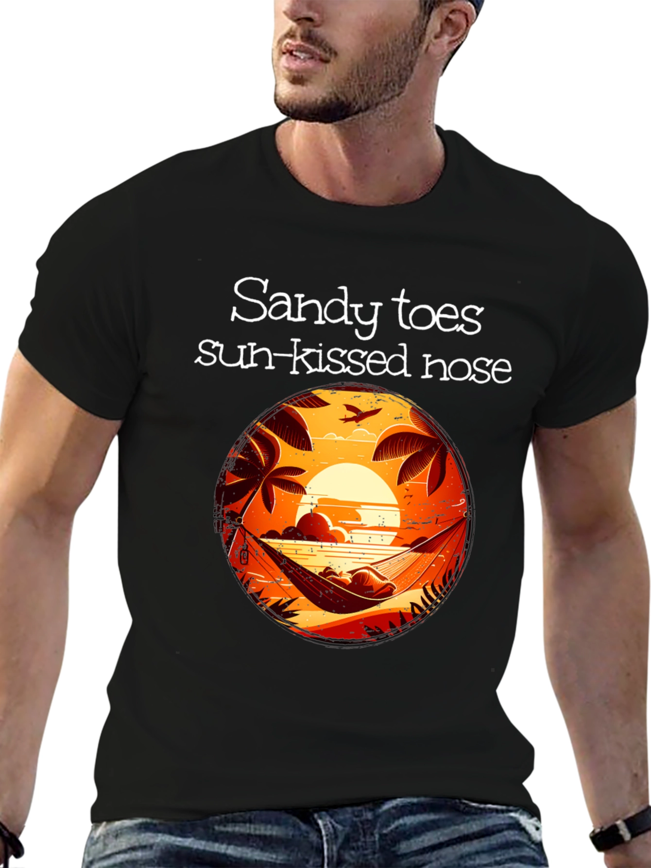 Sandy Toes Sun Kissed Nose Black Graphic T-Shirt
