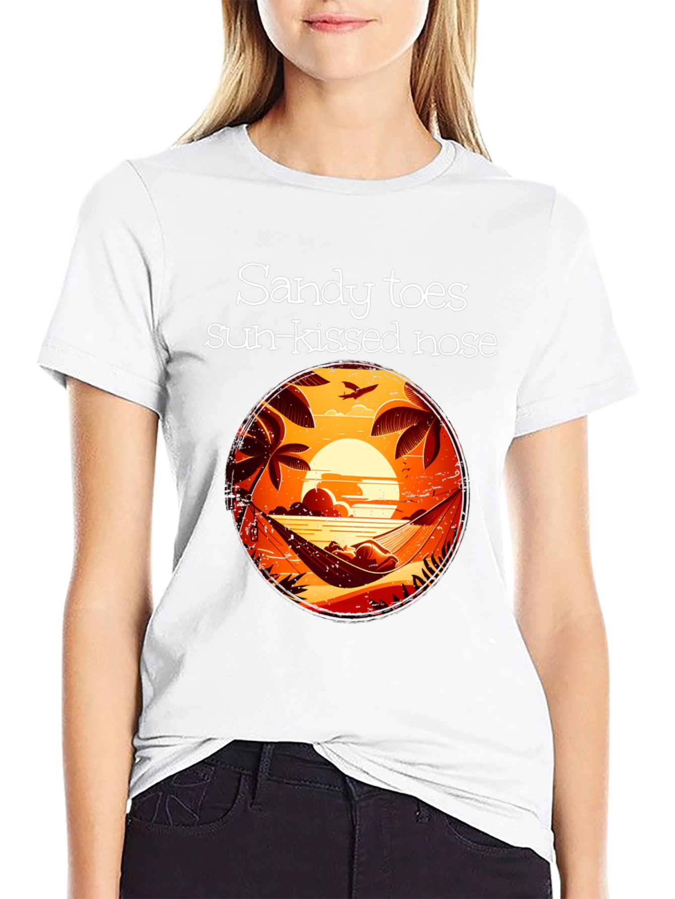 Sandy Toes Sun Kissed Nose Black Graphic T-Shirt