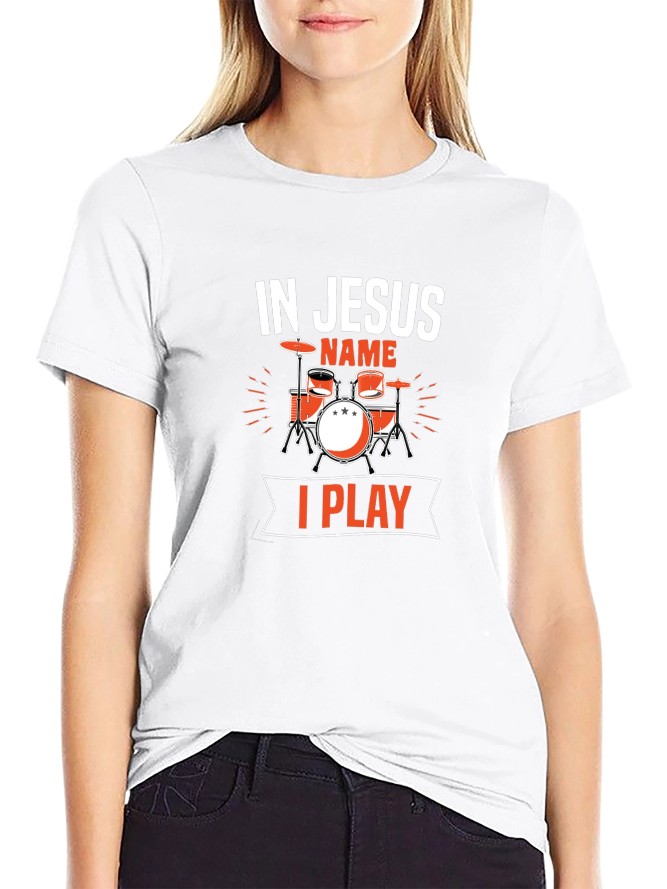 In Jesus Name I Play Drums Black T-Shirt