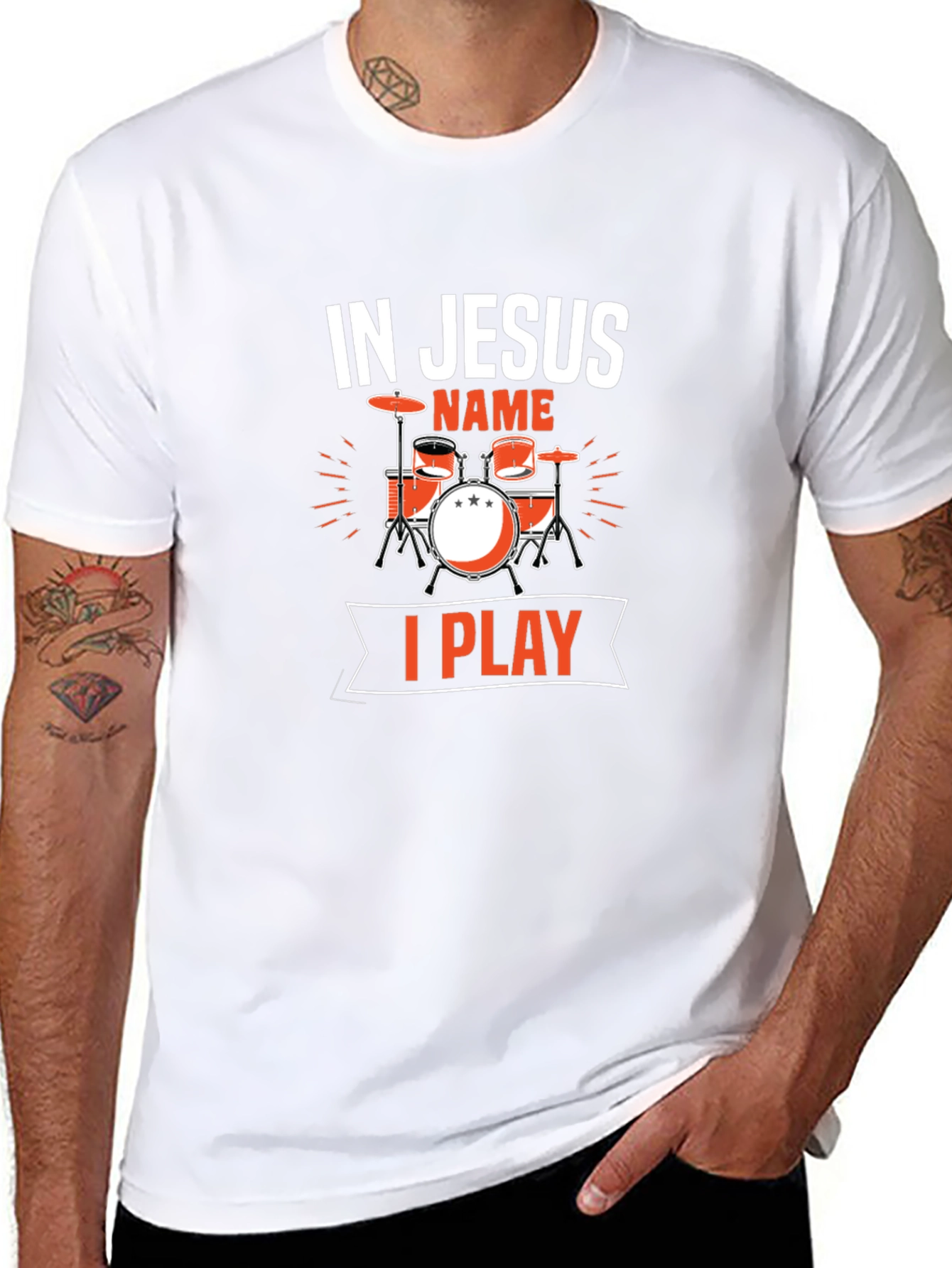 In Jesus Name I Play Drums Black T-Shirt