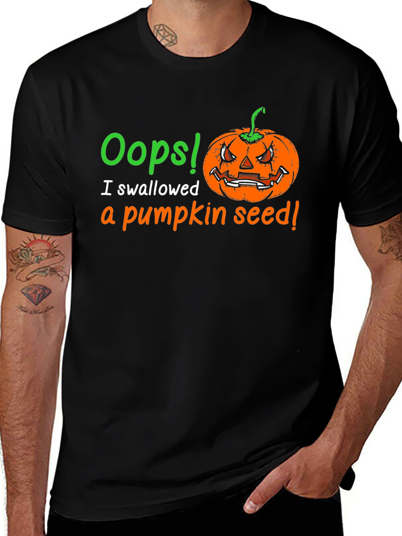 Oops! Pumpkin Seed Graphic Tee - Halloween Fun
