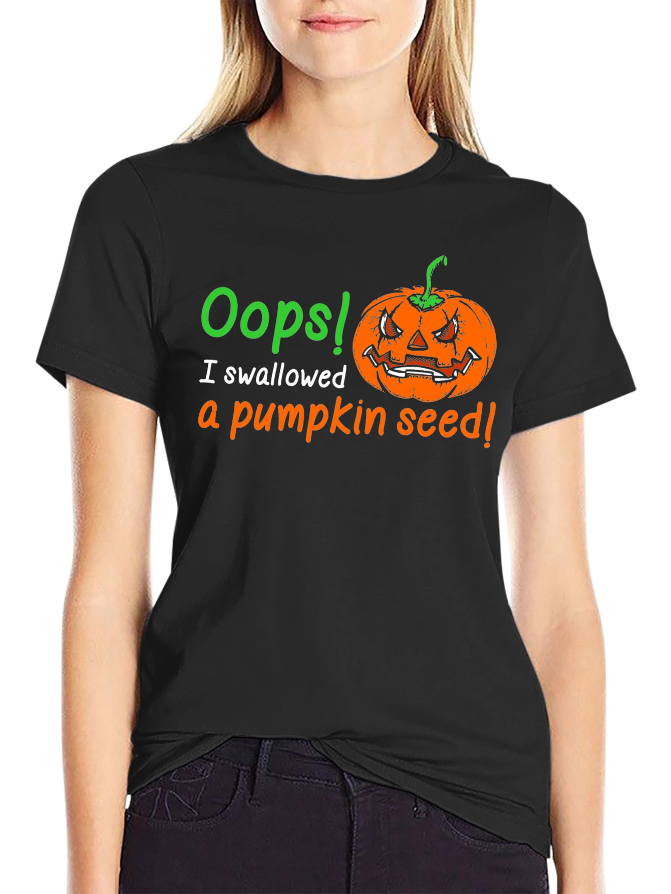 Oops! Pumpkin Seed Graphic Tee - Halloween Fun