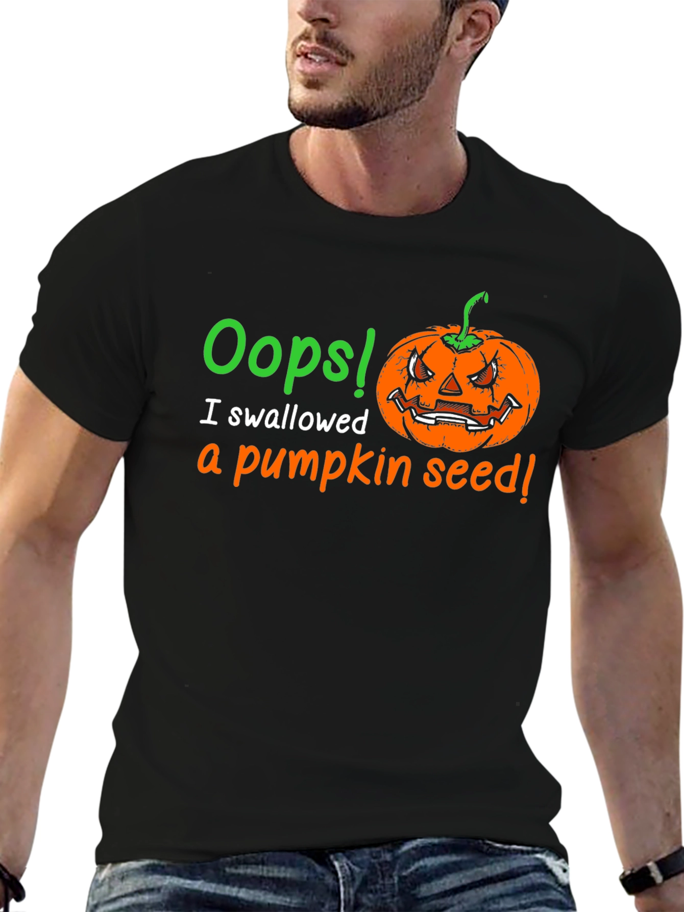 Oops! Pumpkin Seed Graphic Tee - Halloween Fun