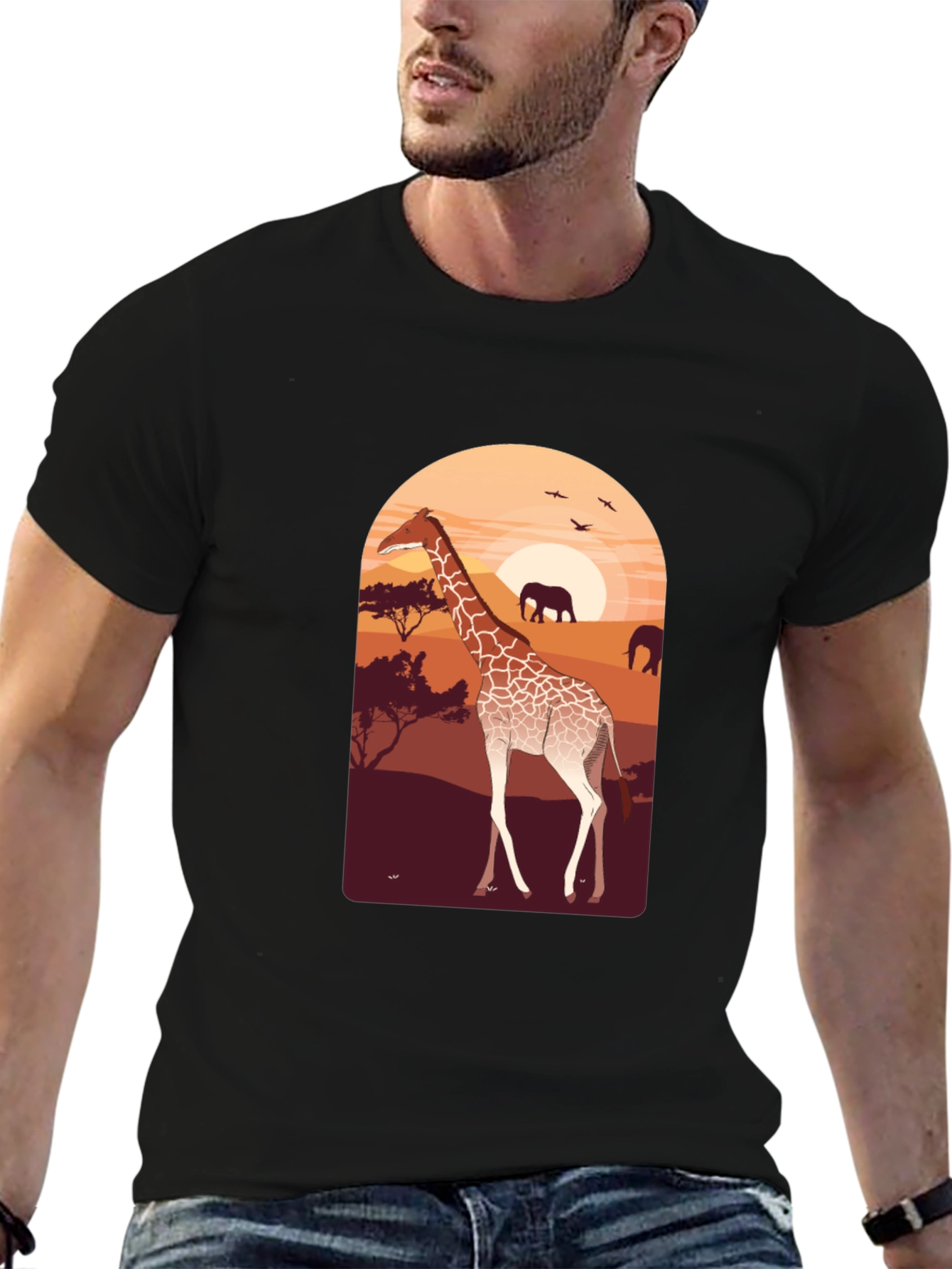 Safari Giraffe Graphic Tee - Unisex Black T-Shirt