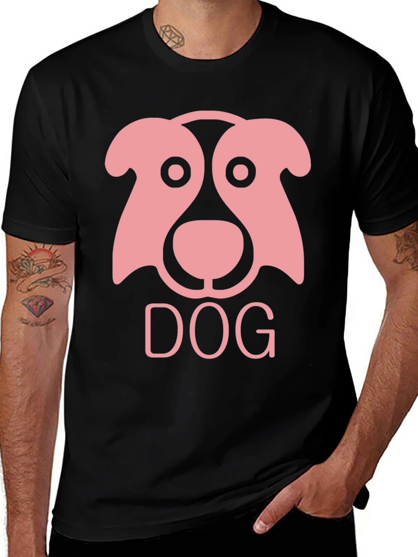 Dog Graphic Tee - Black Cotton T-Shirt
