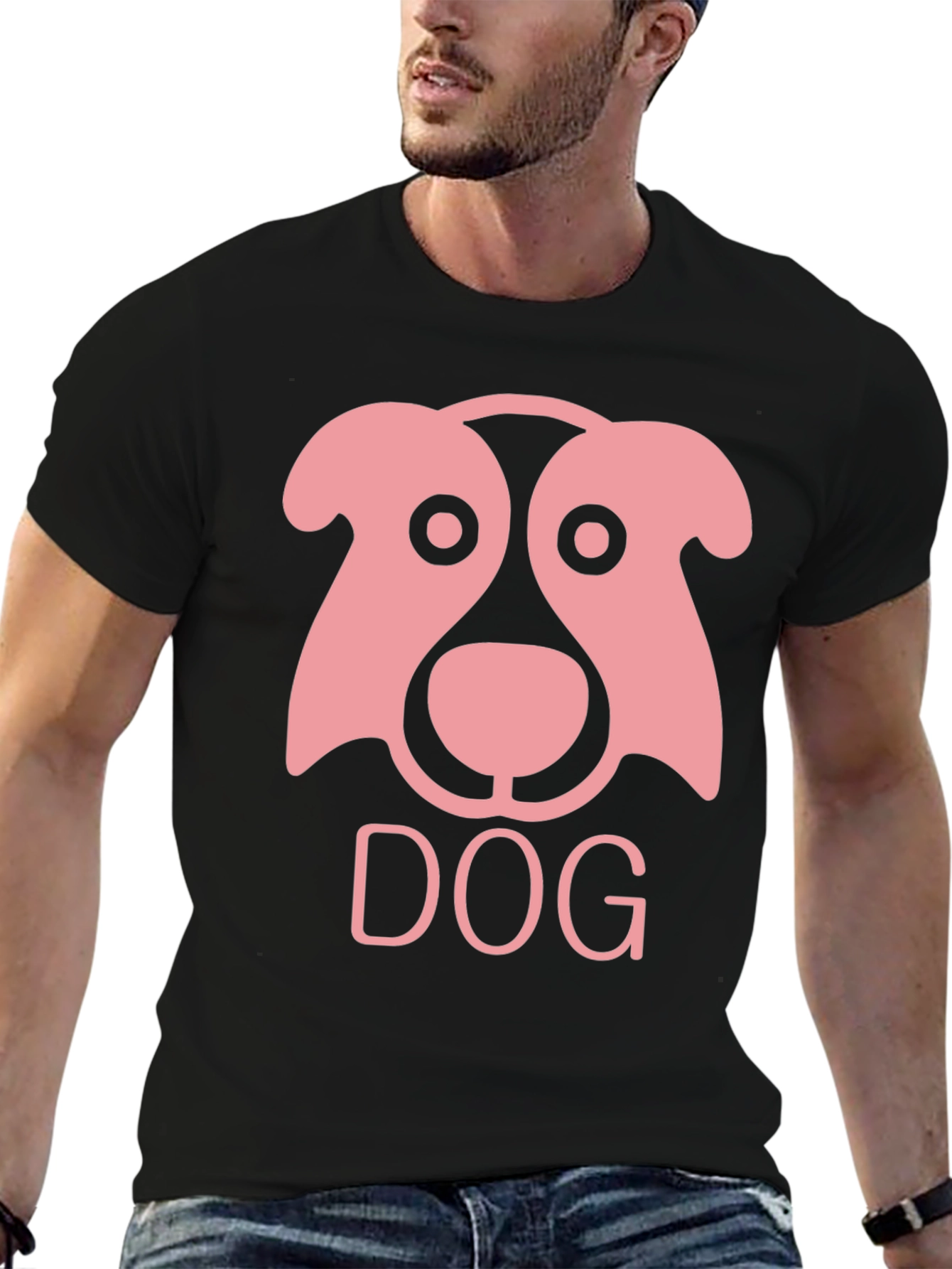 Dog Graphic Tee - Black Cotton T-Shirt