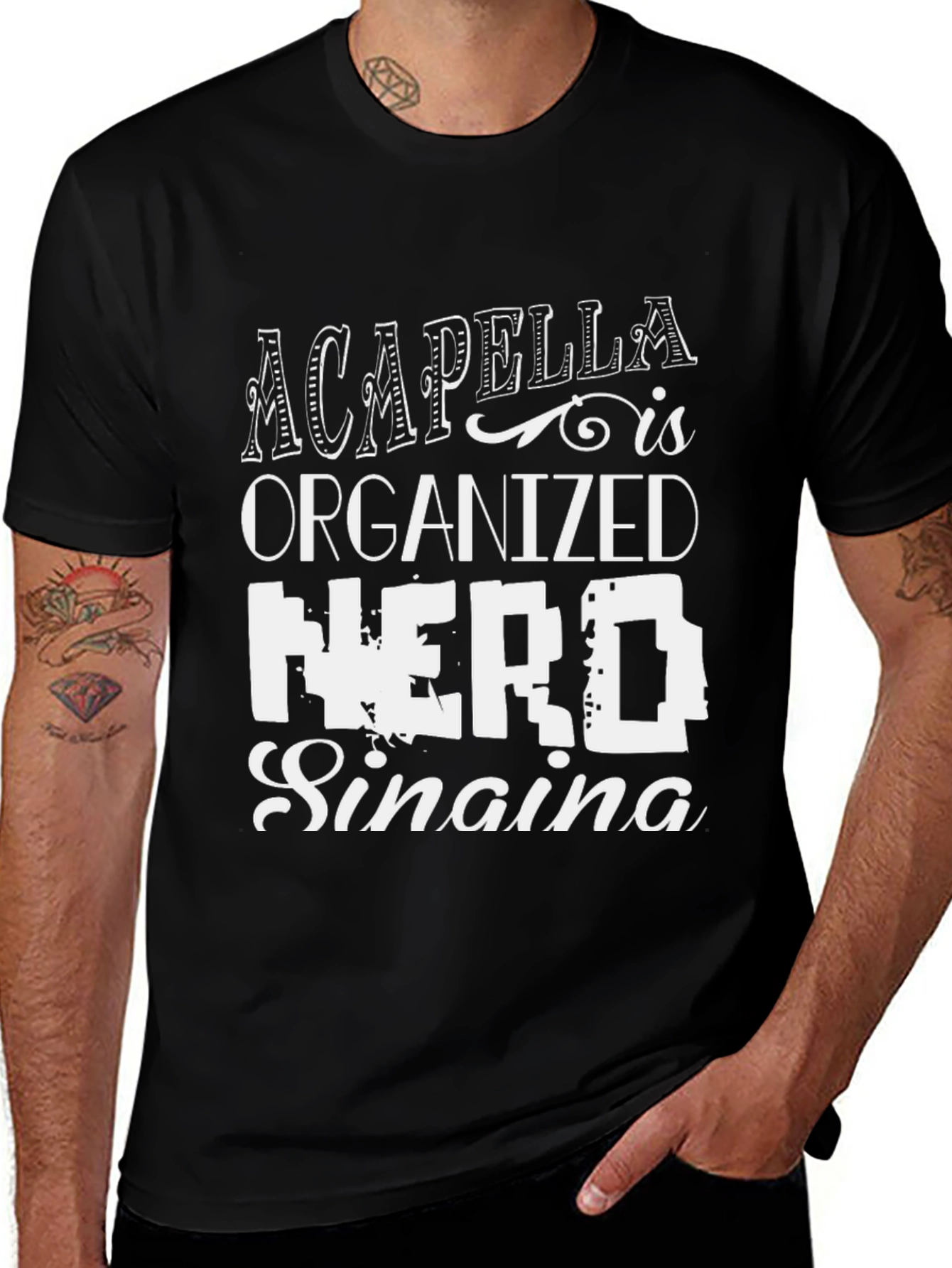 Acappella Organized Nerd Singing Black T-Shirt