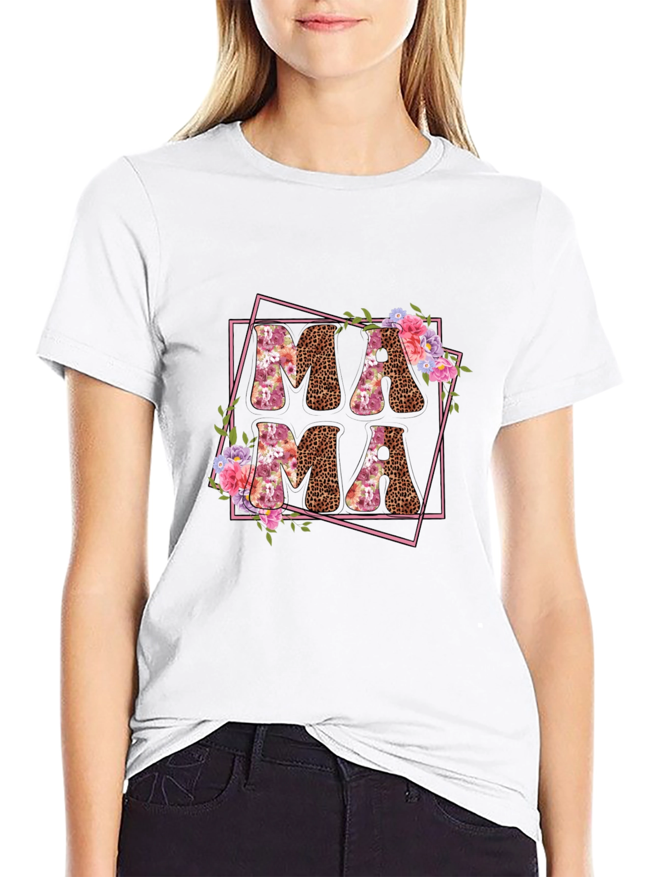 Mama Leopard Print Floral T-Shirt