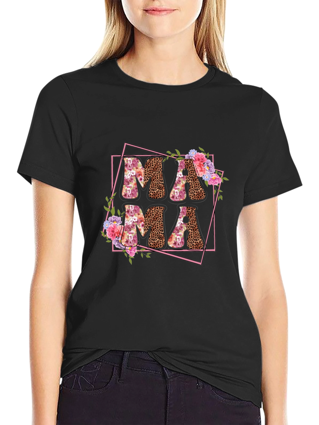 Mama Leopard Print Floral T-Shirt
