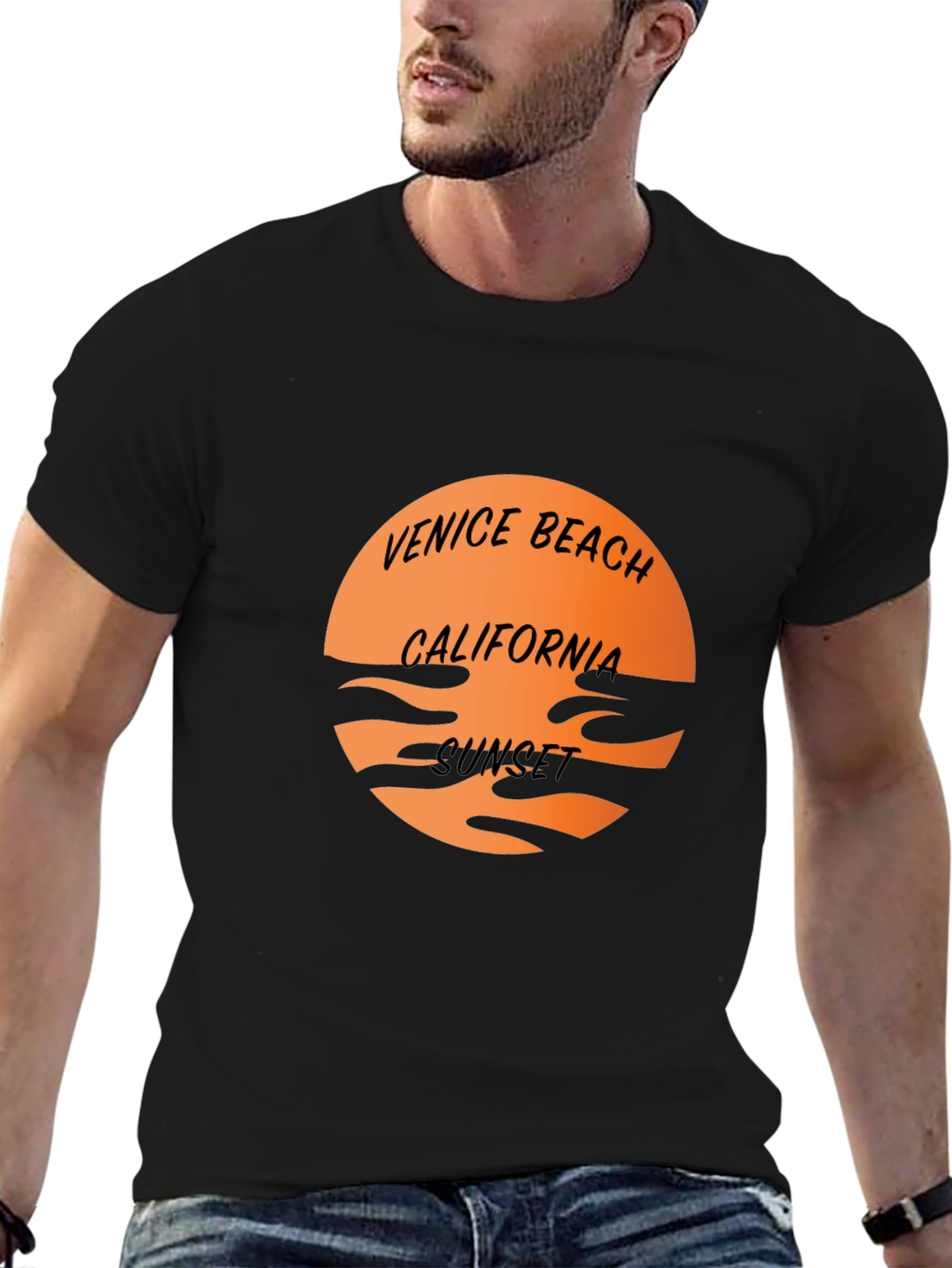 Venice Beach California Sunset Black T-Shirt