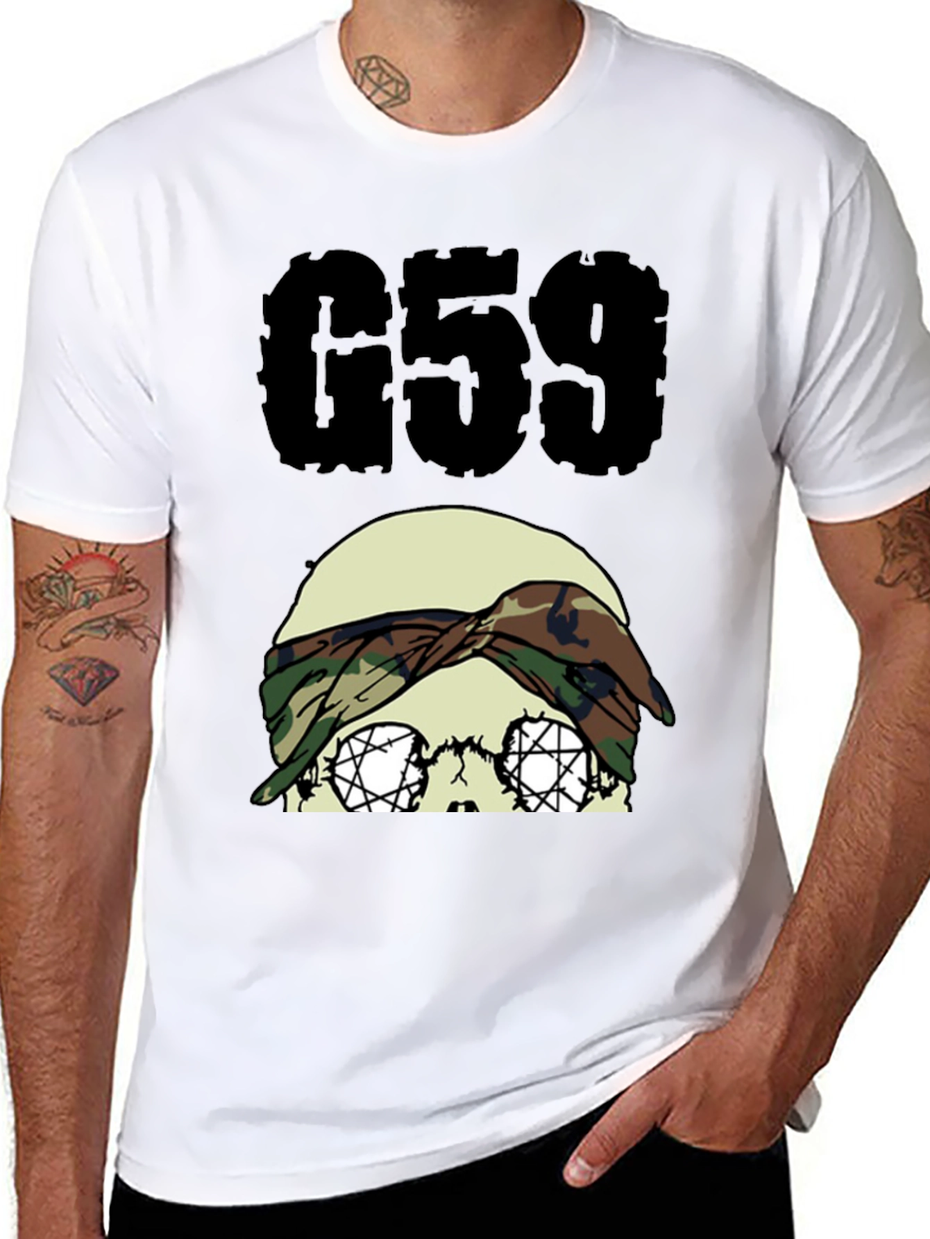 G59 Skull Camo Headband Black Graphic Tee