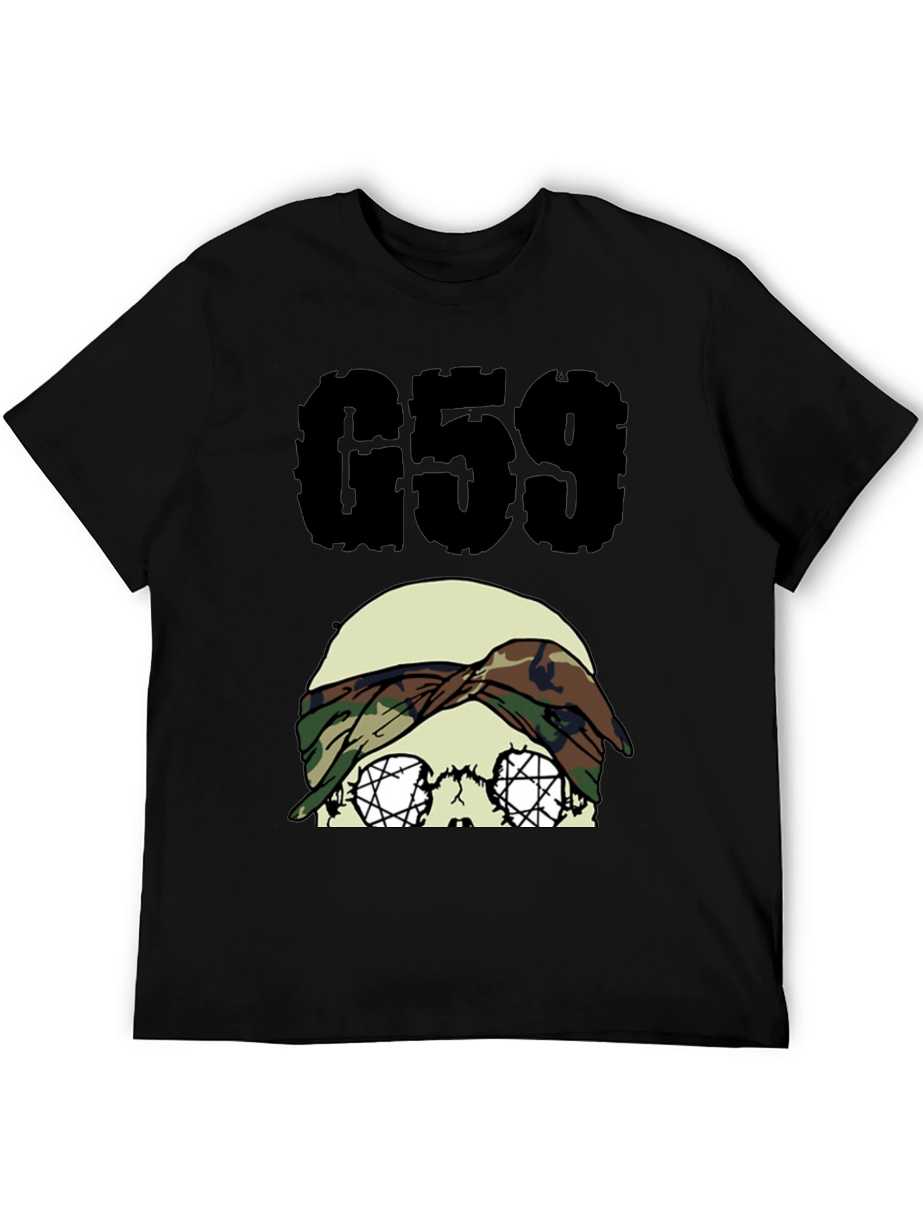 G59 Skull Camo Headband Black Graphic Tee