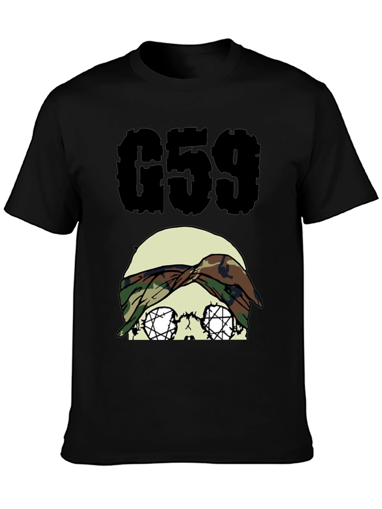 G59 Skull Camo Headband Black Graphic Tee
