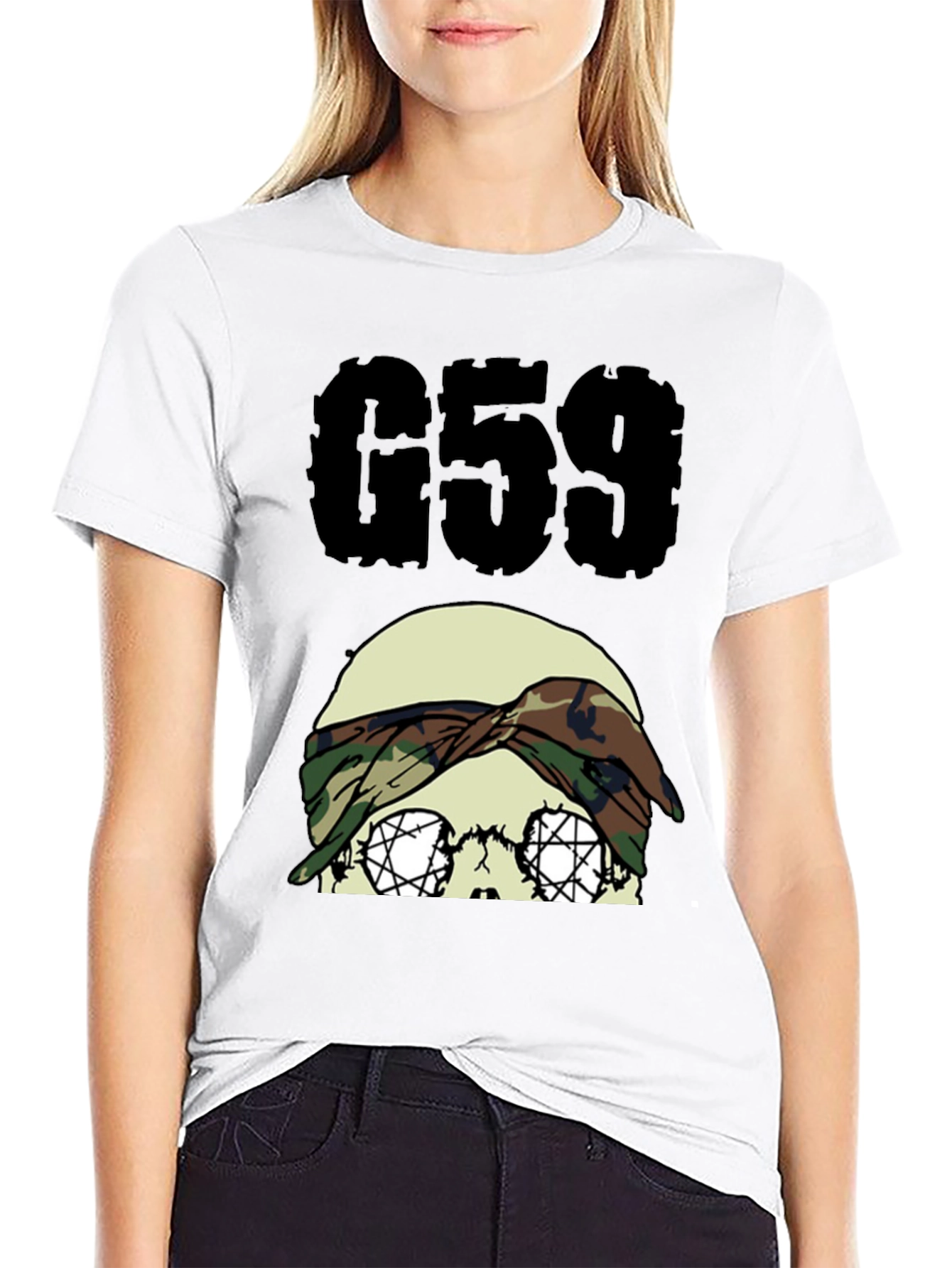 G59 Skull Camo Headband Black Graphic Tee